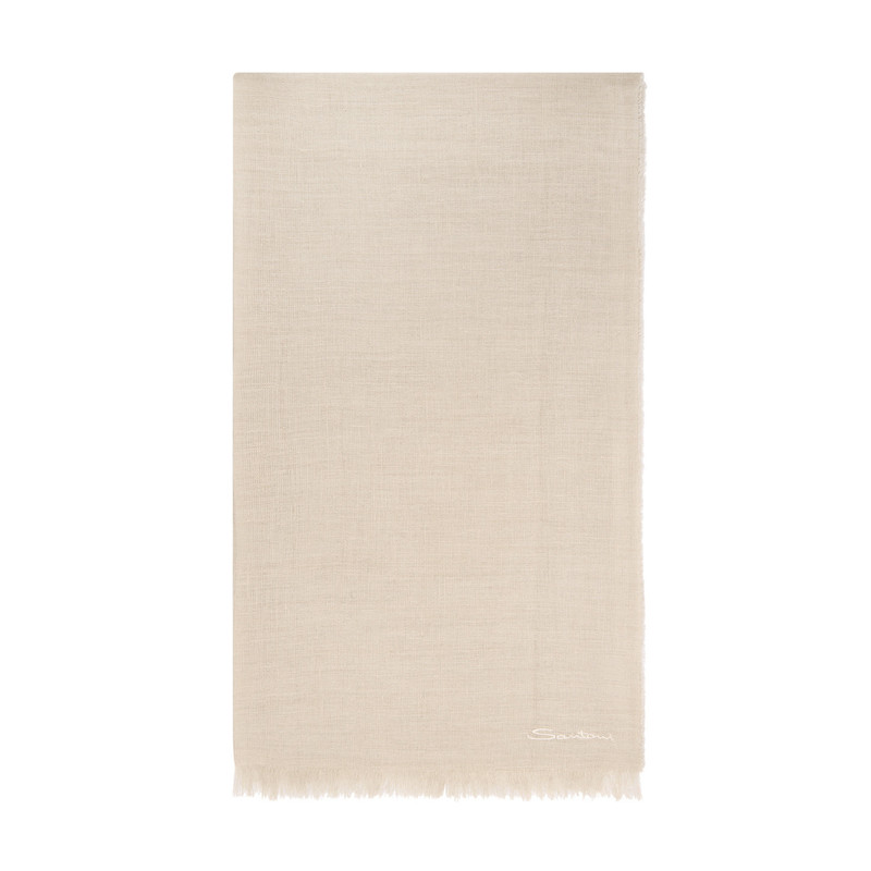 Beige linen, cashmere and silk scarf 1