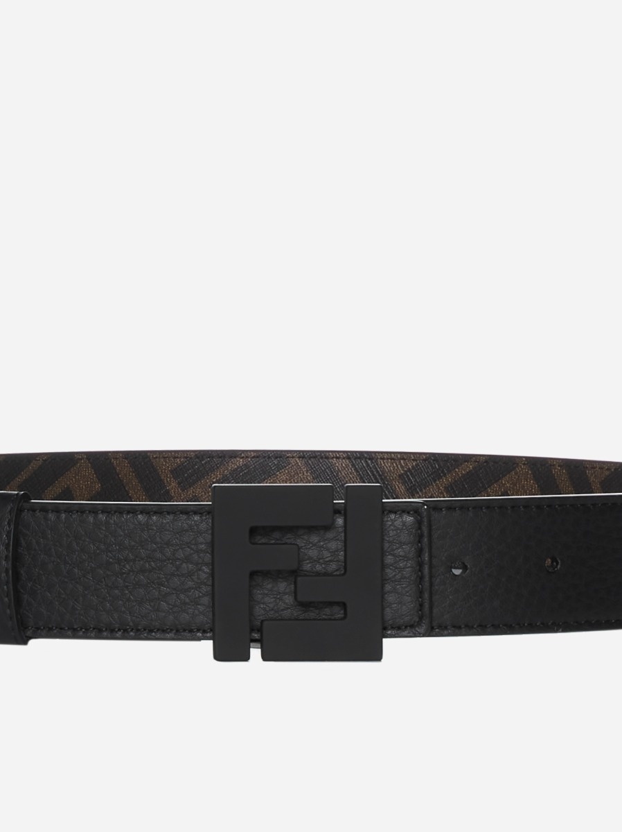 FENDI Leather and FF fabric reversible belt