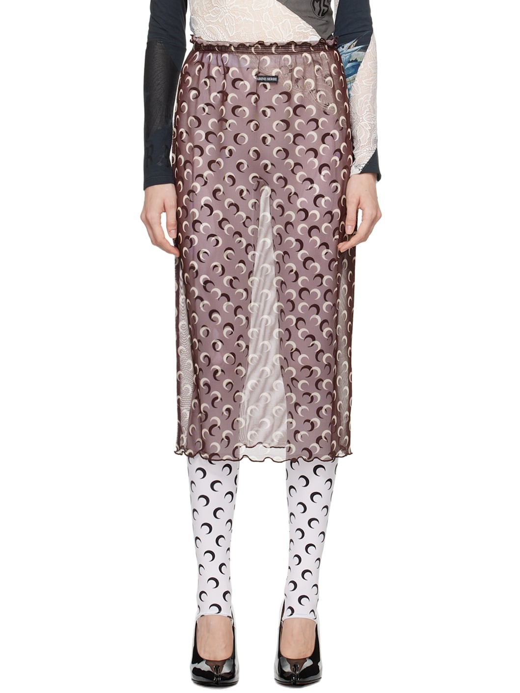 Brown Moon Printed Midi Skirt - 1