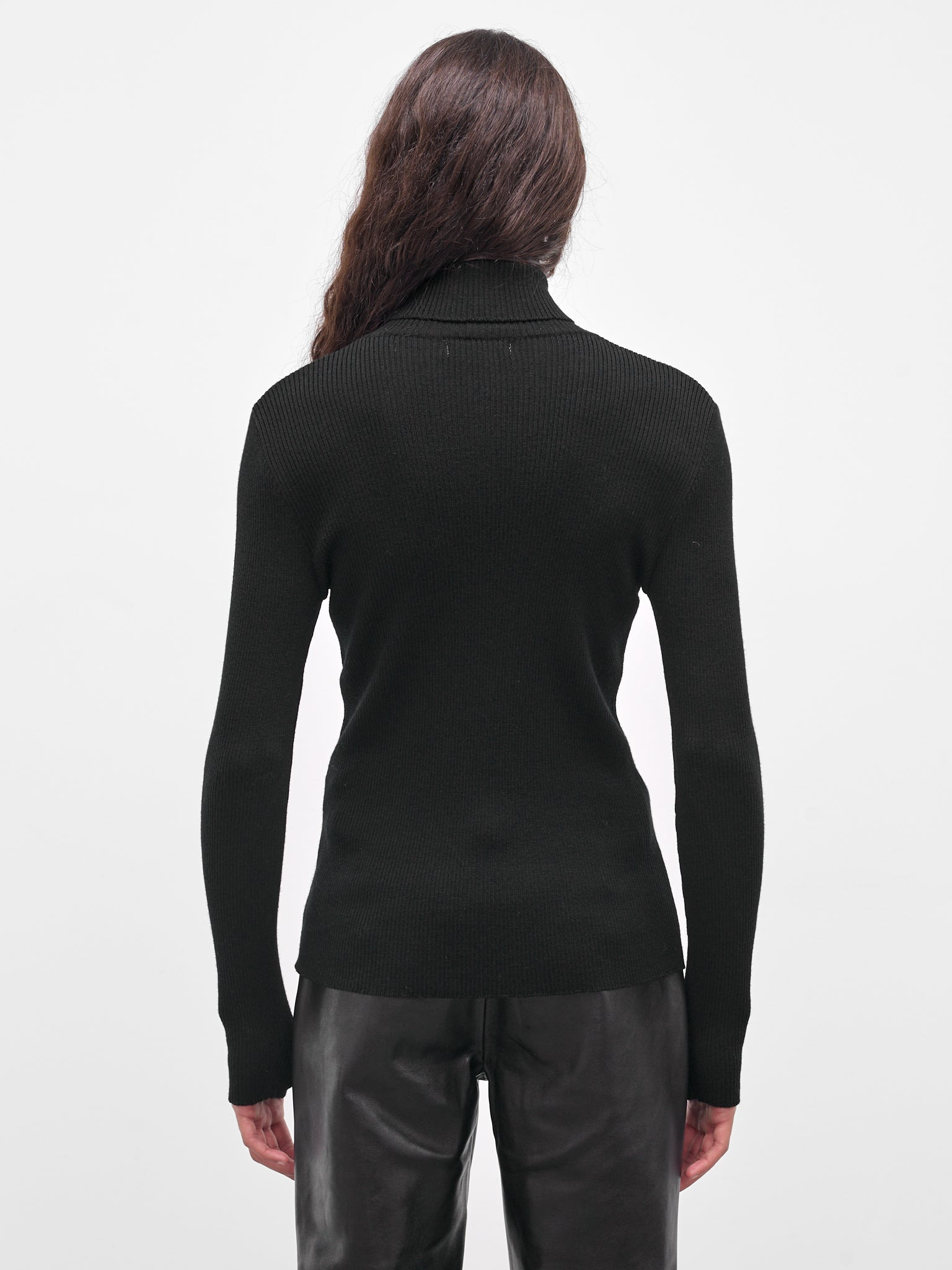 Black Wool Rib-Knit Turtleneck - 3