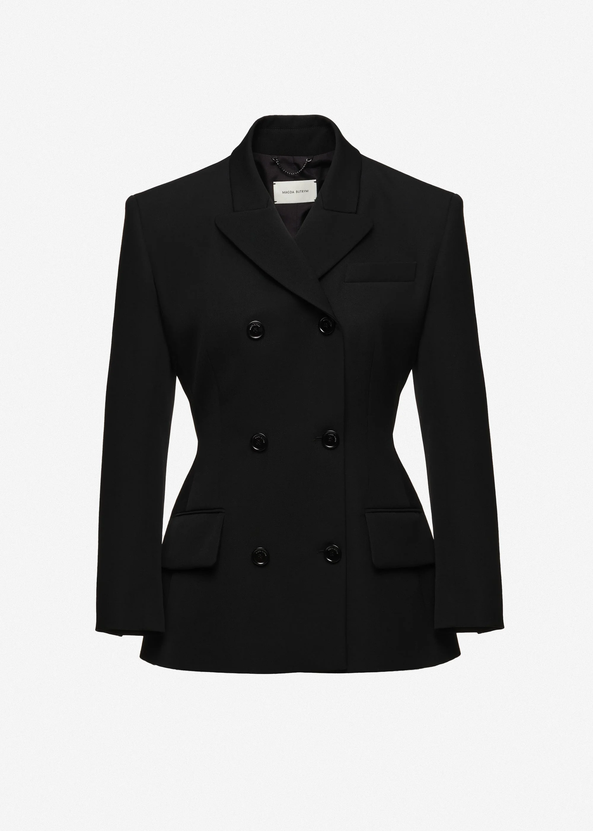 Double-breasted wool tailored blazer in black - 1