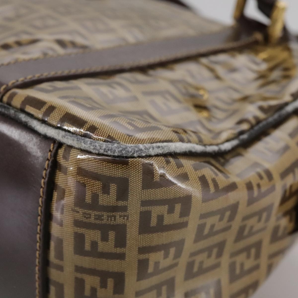 FENDI Zucchino Canvas Hand Bag Brown Gold - 14
