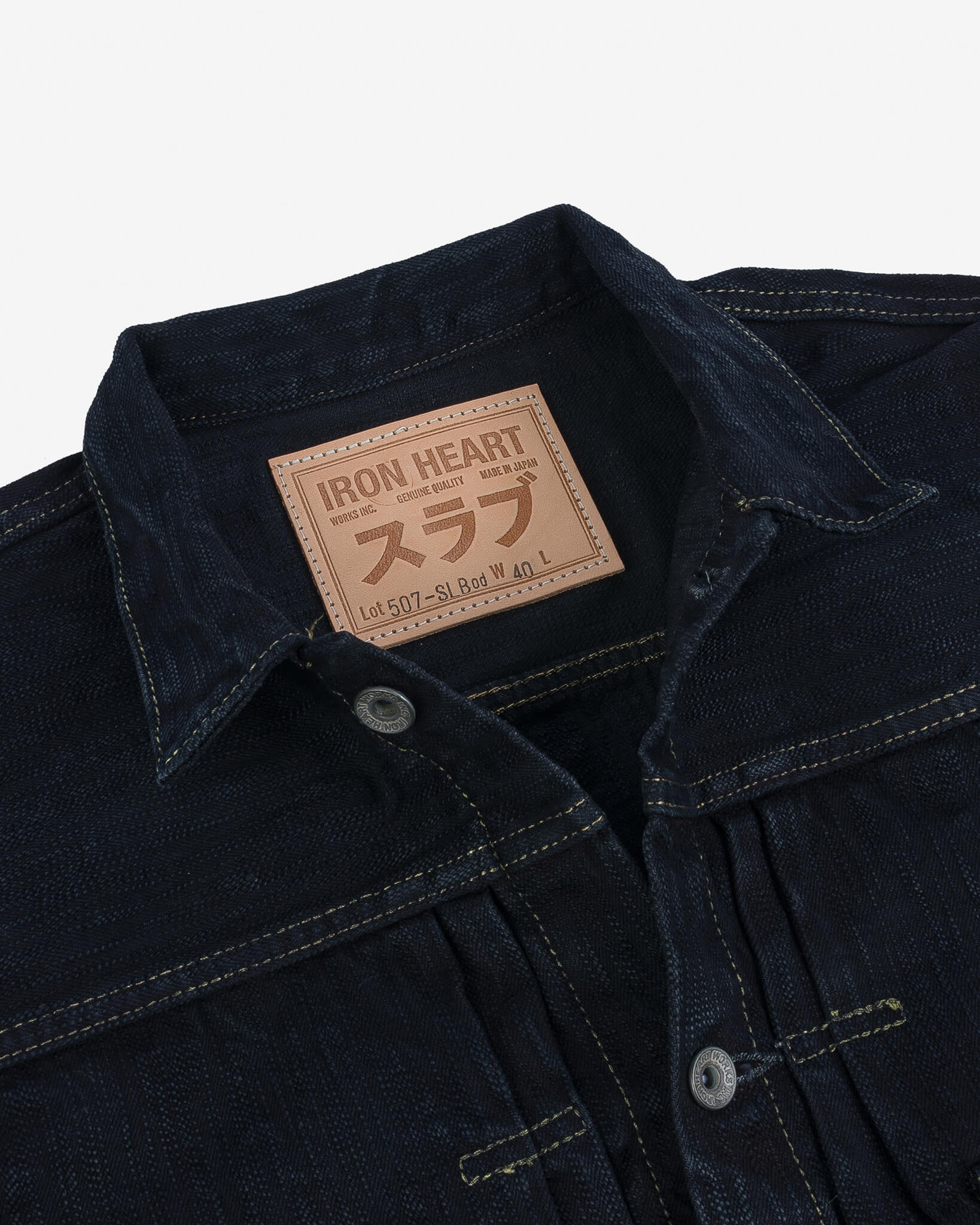 IHJ-507-SLBod 16oz Slubby Selvedge Denim Type II Jacket - Indigo Overdyed Black - 8