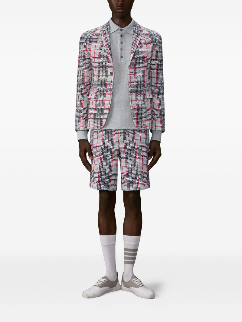 Thom Browne 4-Bar textured-pique long-sleeved polo shirt outlook