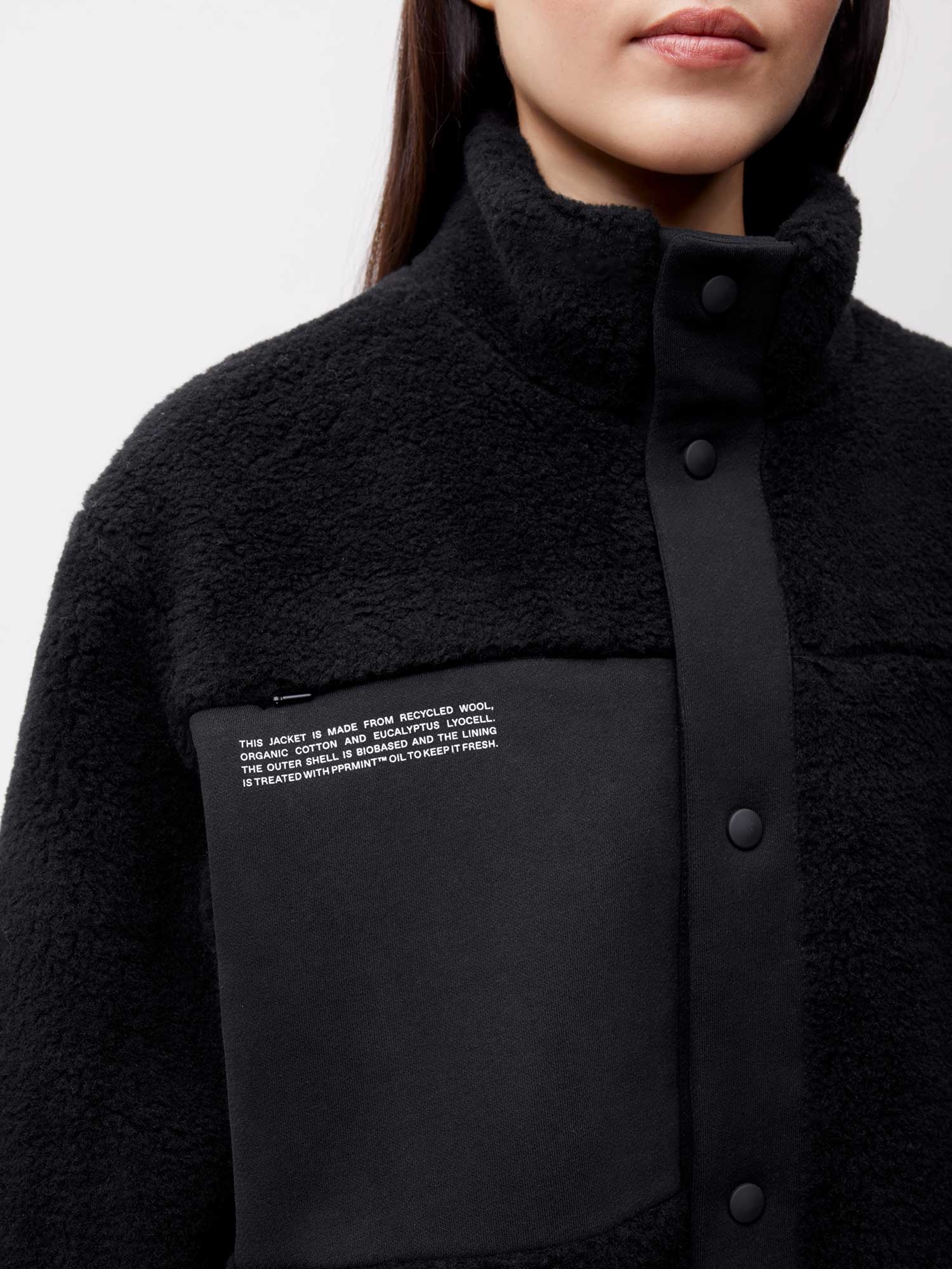 Womens Recycled Wool Fleece Jacket - Black - 4