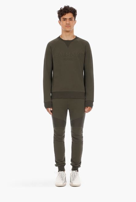 Khaki cotton sweatshirt with embossed khaki Balmain Paris logo - 4