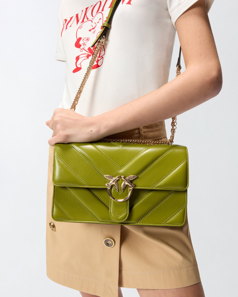 LOVE BAG ONE MEDIUM SHOULDER BAG IN CHEVRON LEATHER AND NAPPA WITH TRIPLE CHAIN 5