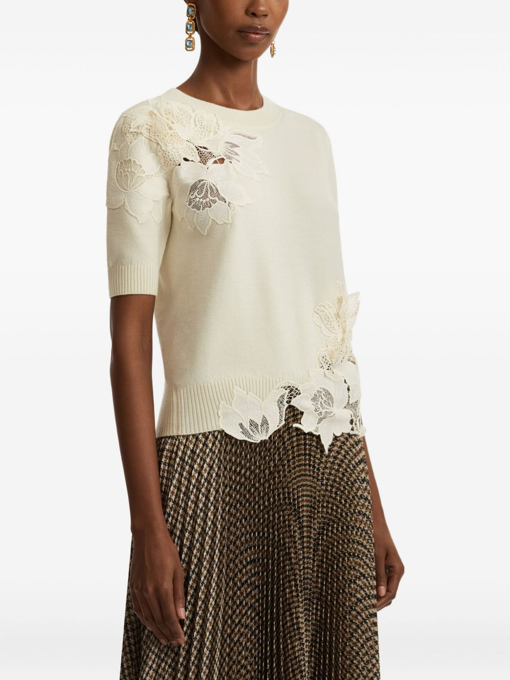 guipure-insert short-sleeve top - 3