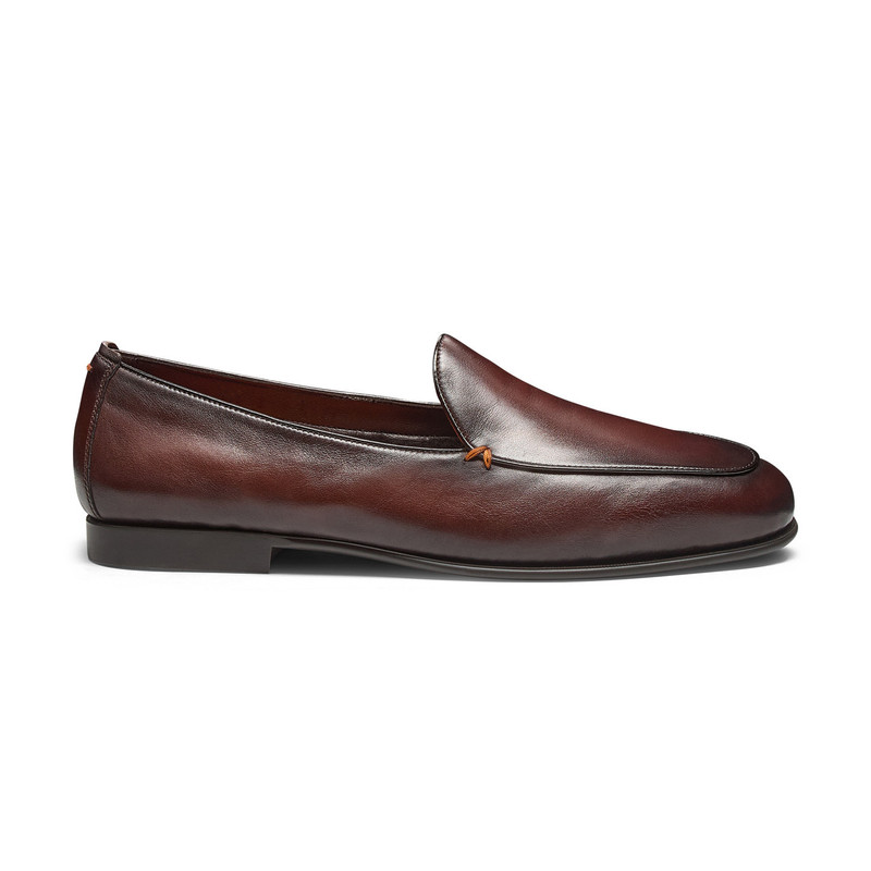 Men's dark brown leather loafer with fur 1