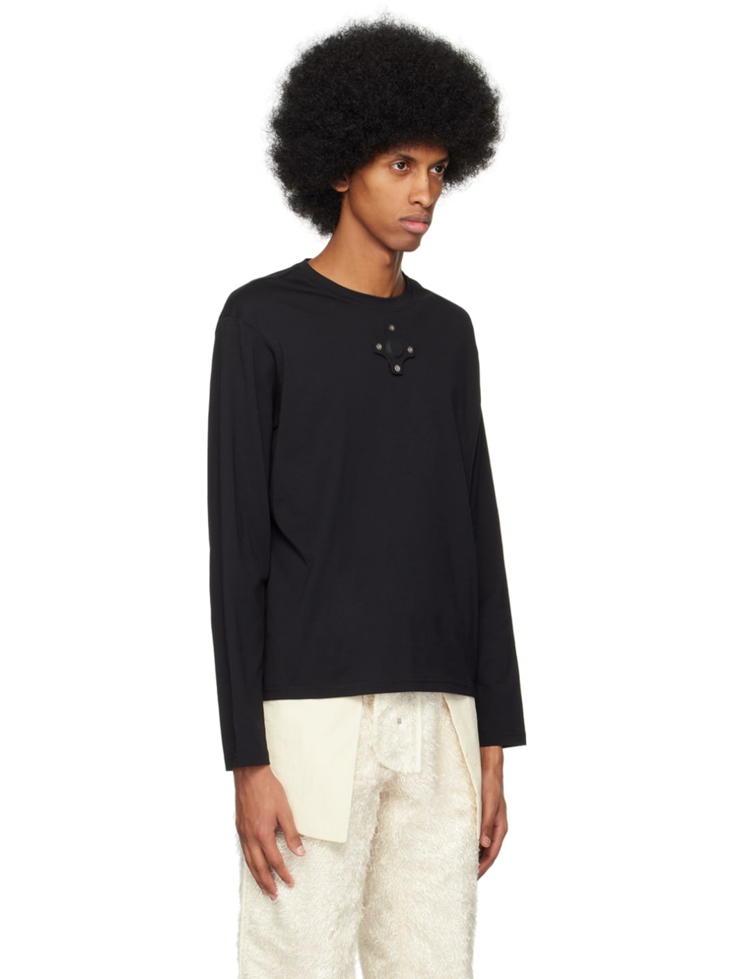 Black Eyelet Long Sleeve T-Shirt - 2