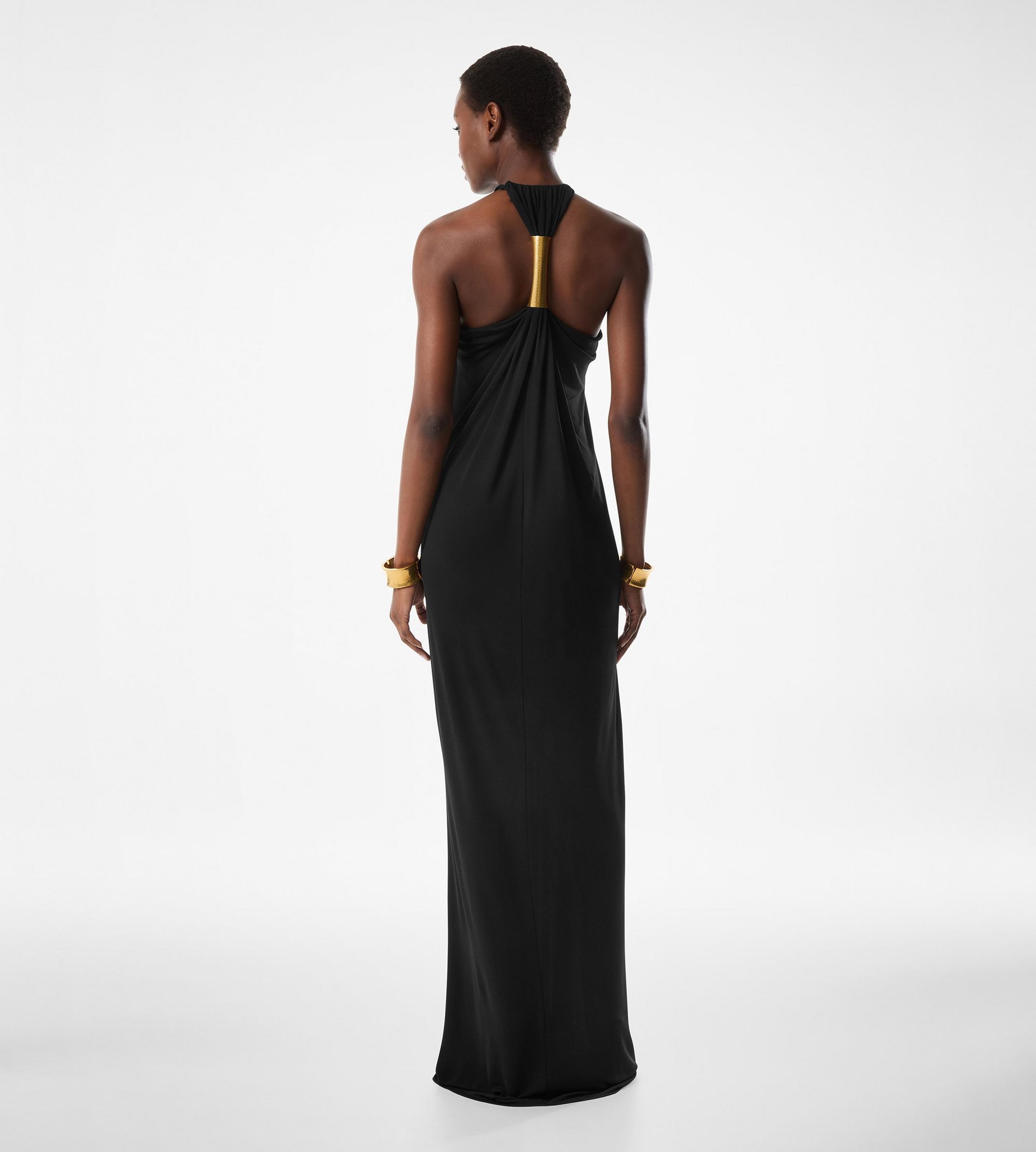 HALTERNECK EVENING DRESS WITH METAL HARDWARE DETAIL - 4