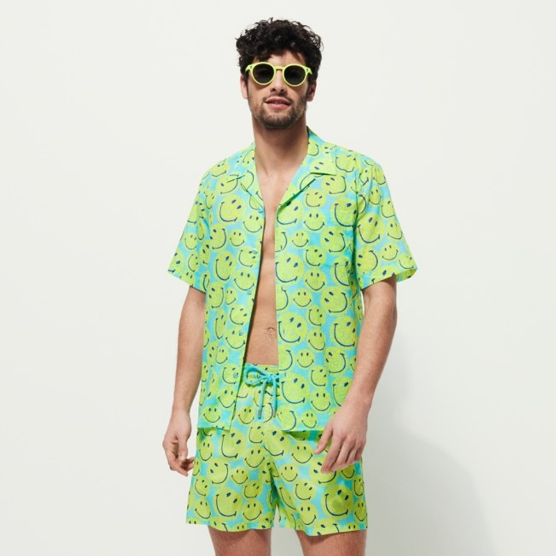 Men Bowling Shirt Linen and Cotton Turtles Smiley - Vilebrequin x Smiley® 3