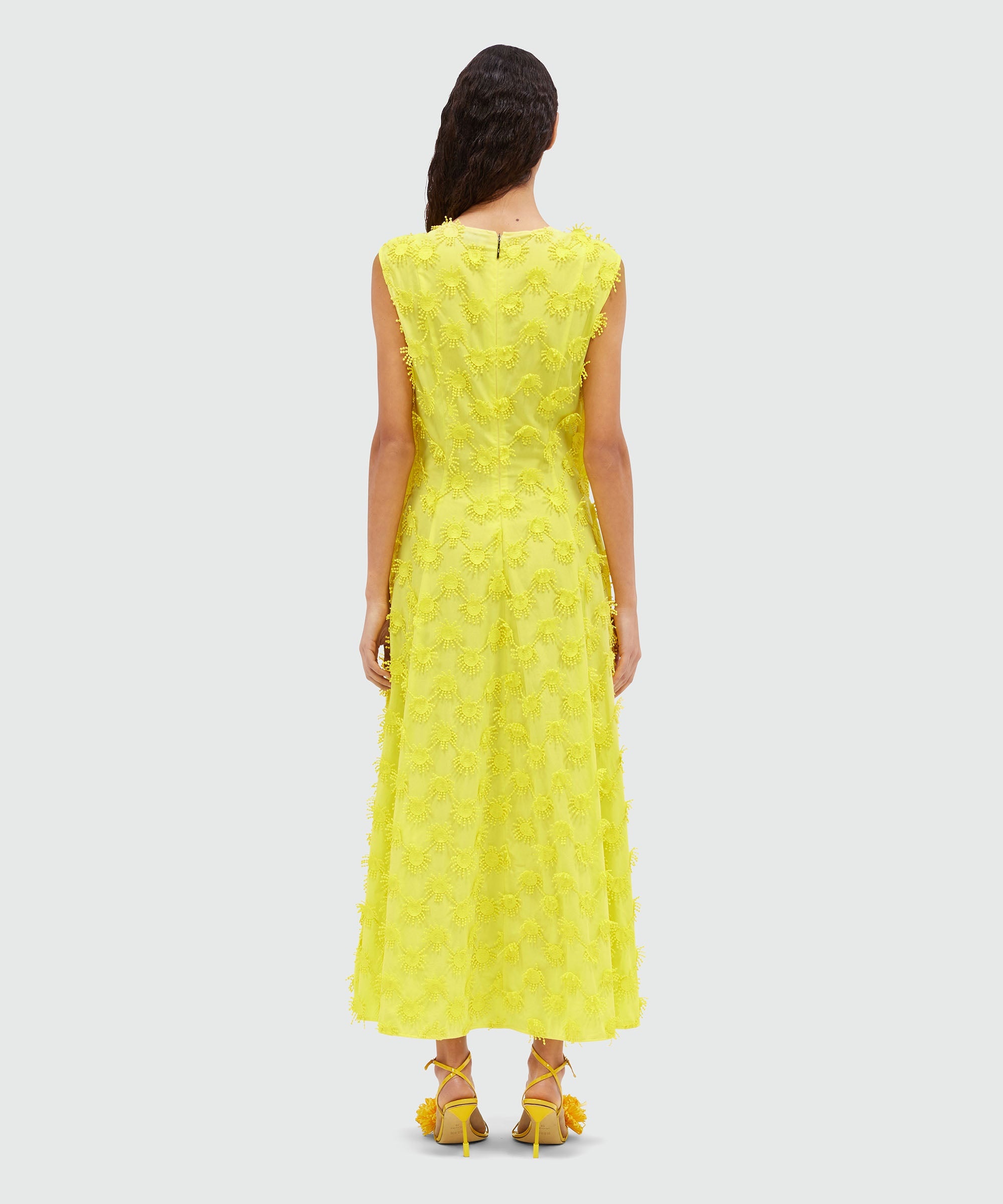 Midi dress in yellow poplin with embroidery - 3