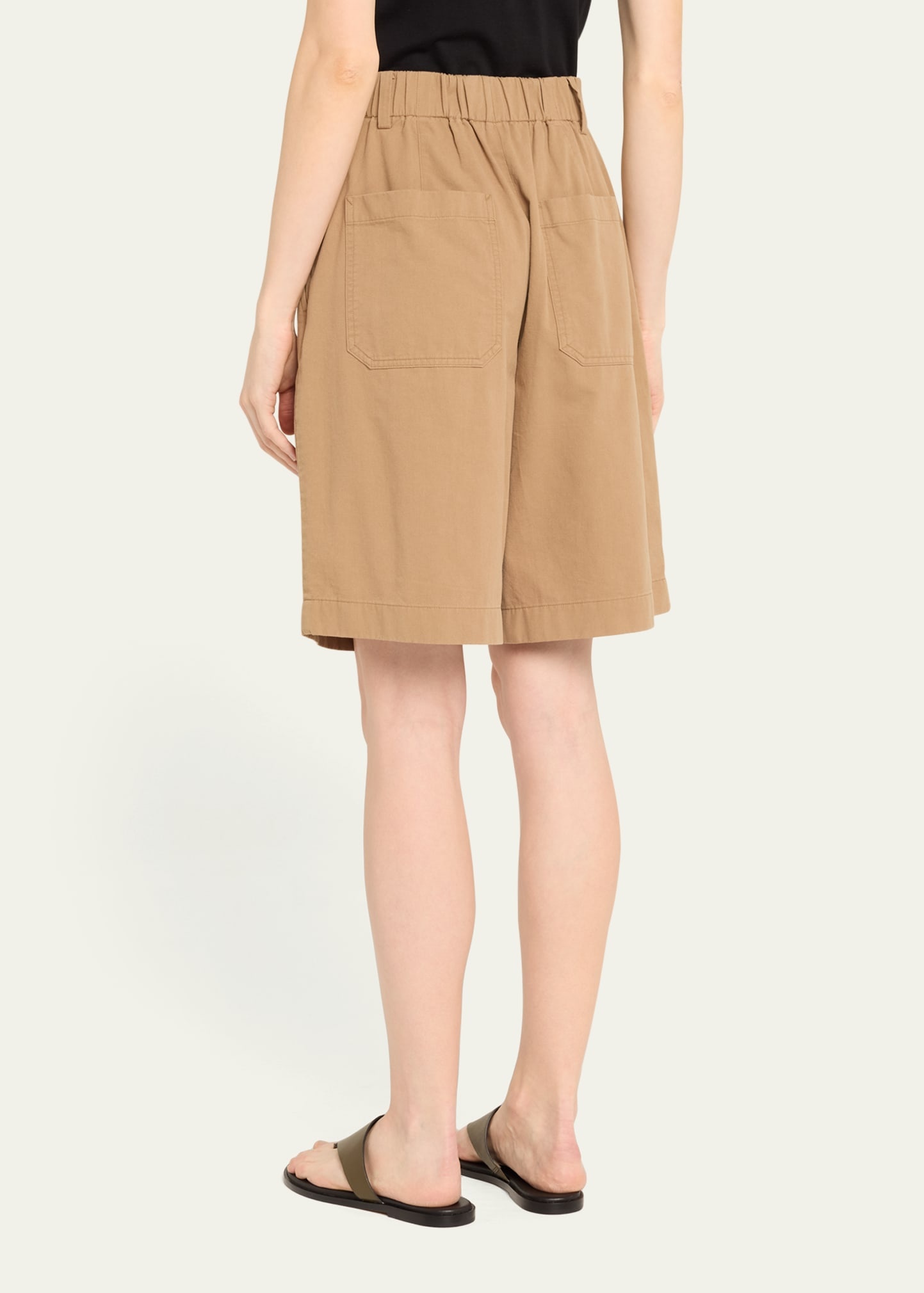 Washed Cotton Pleated Wide-Leg Shorts - 3