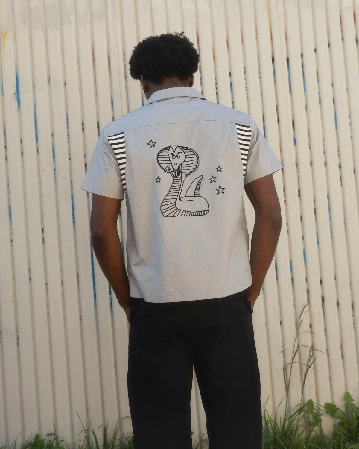 Cobra Flocked Bowling Shirt - Stone - 8
