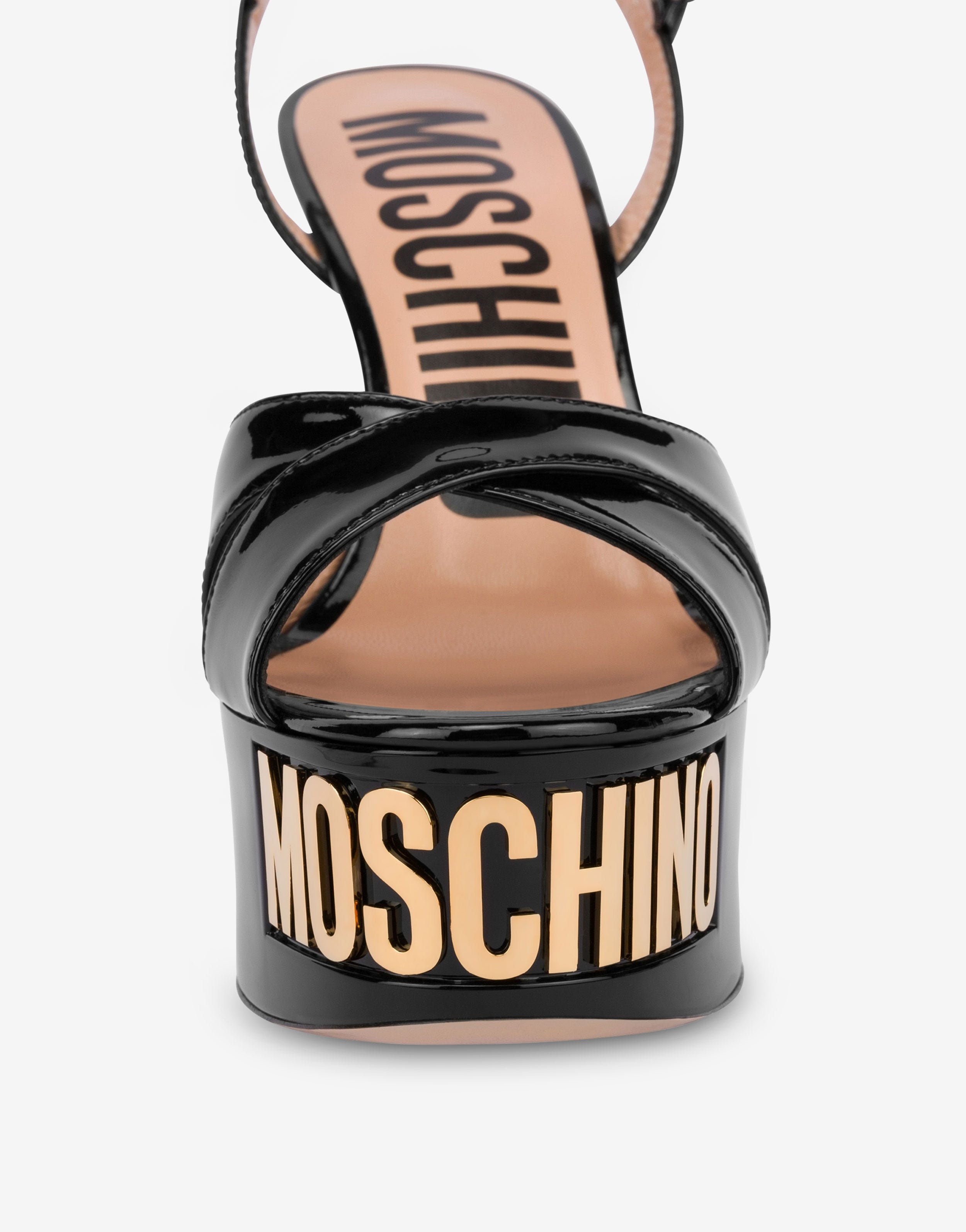 PATENT LEATHER LETTERING LOGO HIGH-HEELED SANDALS - 4