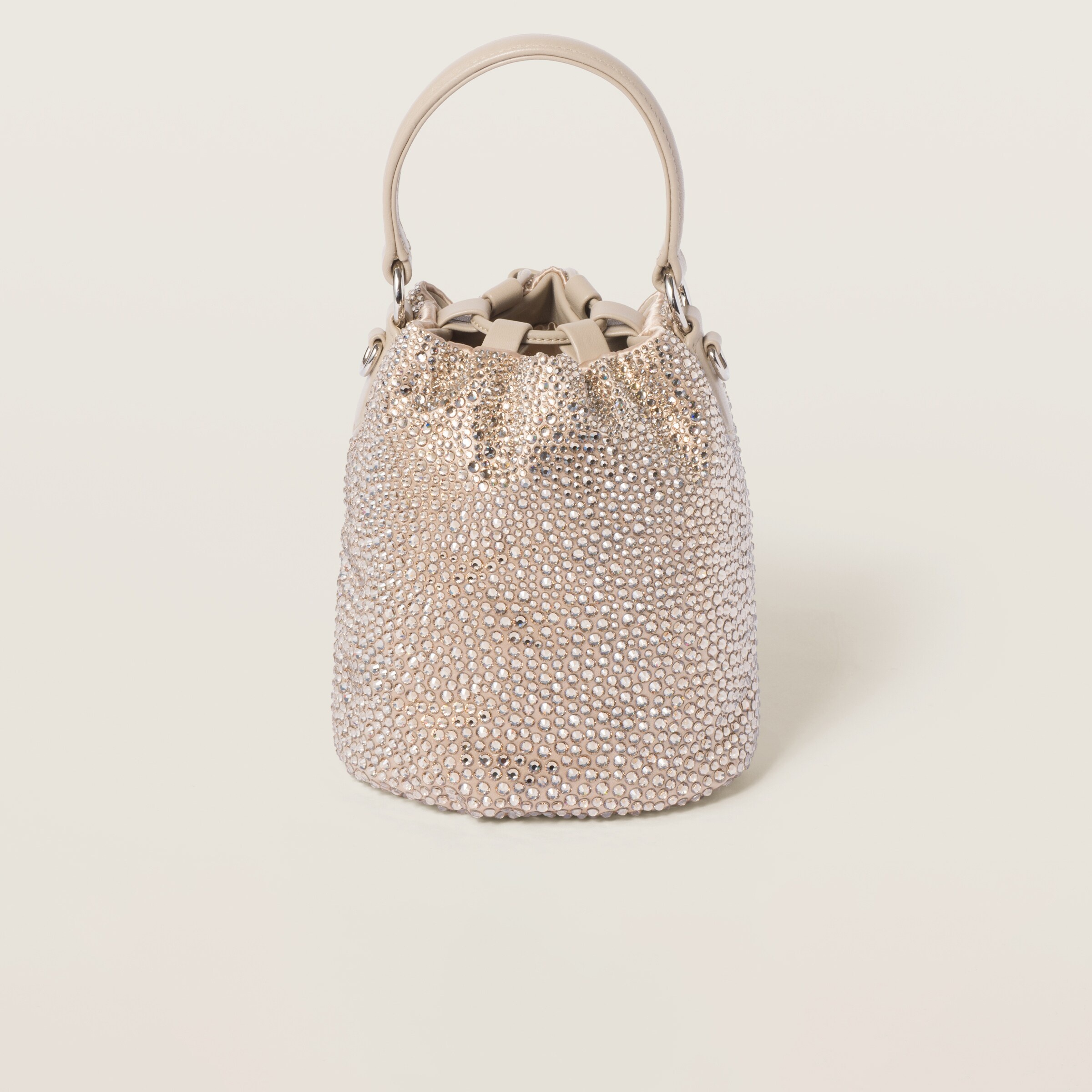 Satin bucket bag with synthetic crystals - 3