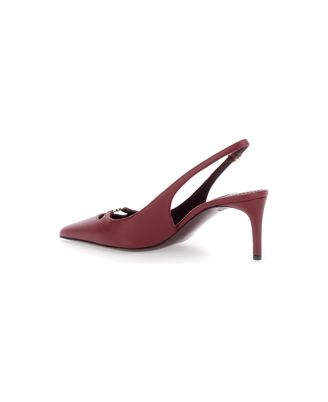 Bordeaux Slingback Pumps With Medium Stiletto Heel And Logo Plaque On The Front In Patent Leather Wo - 3