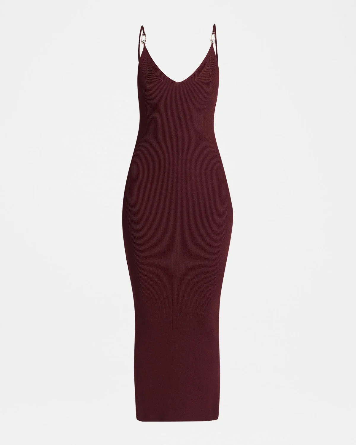 Safety-Pin Straps Rib Knit Midi Dress - 1