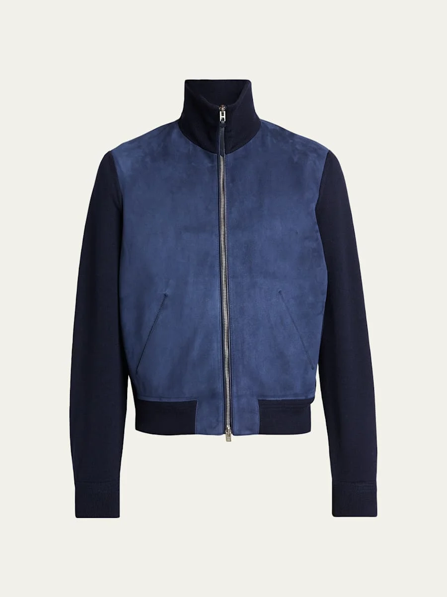 Men's Suede and Merino Wool Hybrid Full-Zip Blouson - 1