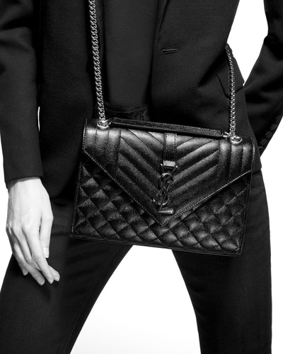 SAINT LAURENT envelope medium chain bag in quilted grain de poudre embossed leather outlook