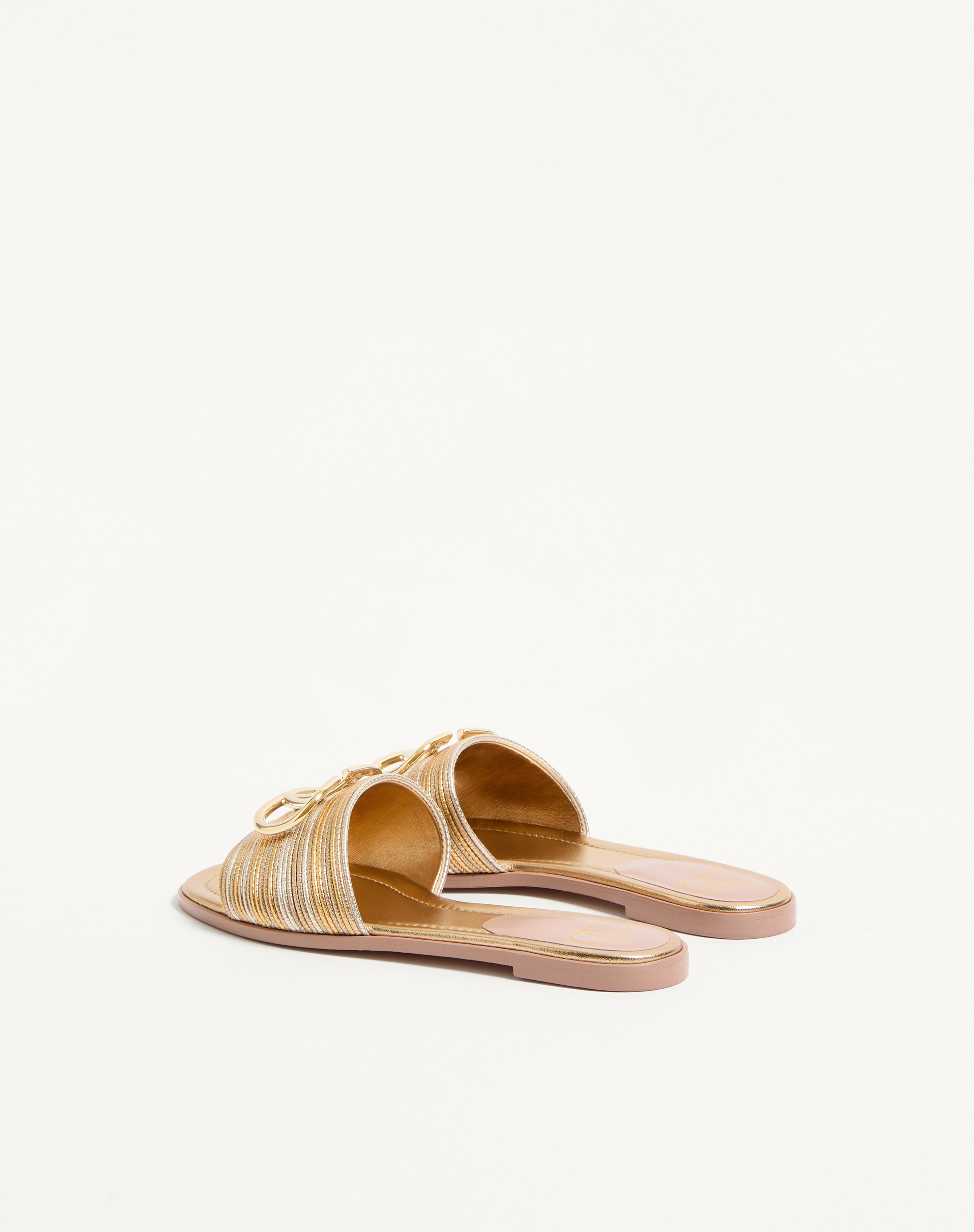 VLOGO SIGNATURE METALLIC LEATHER SLIDE SANDAL WITH CORNELY EMBROIDERY - 5