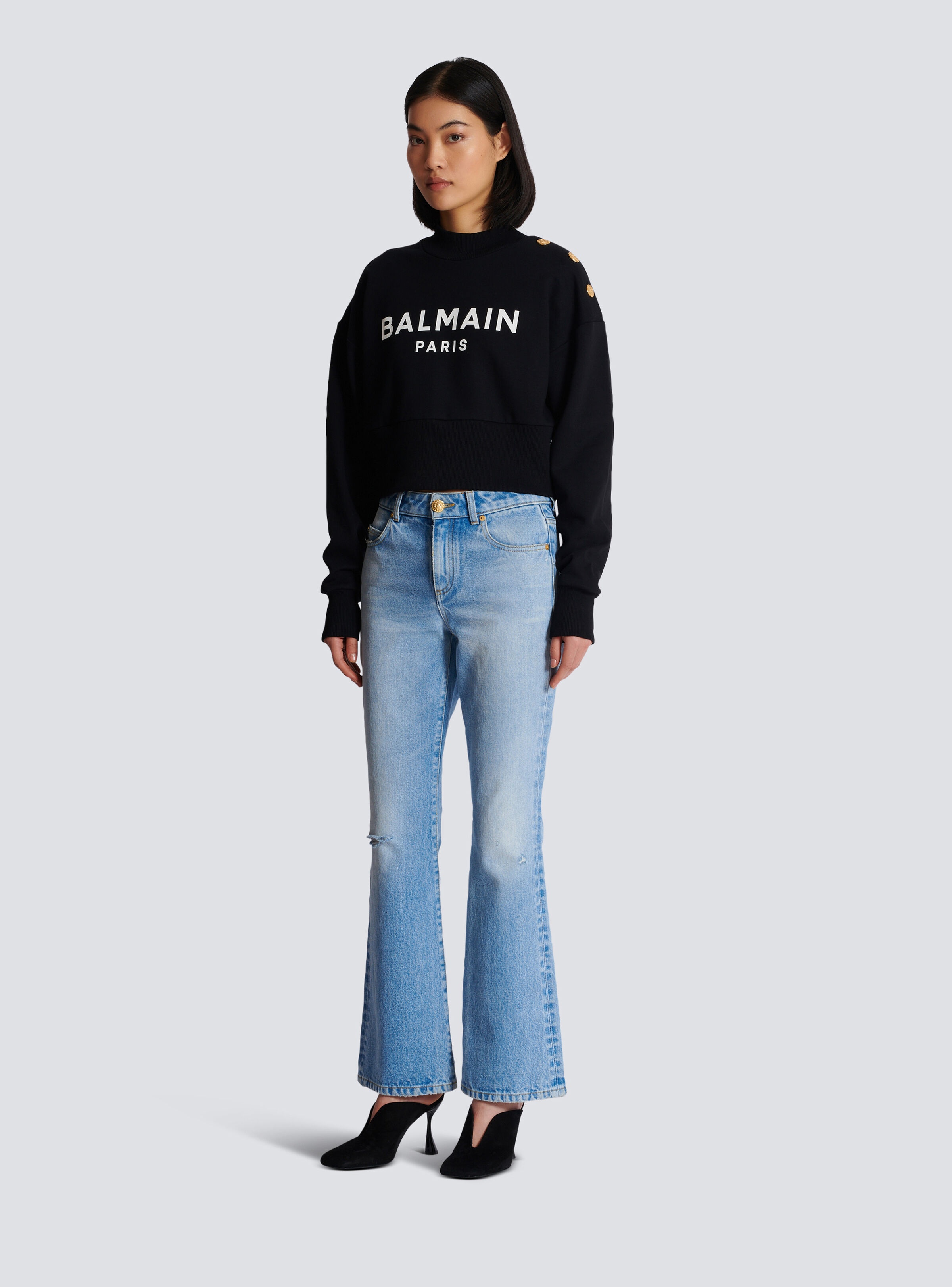 Cropped sweatshirt with Balmain Paris print - 3