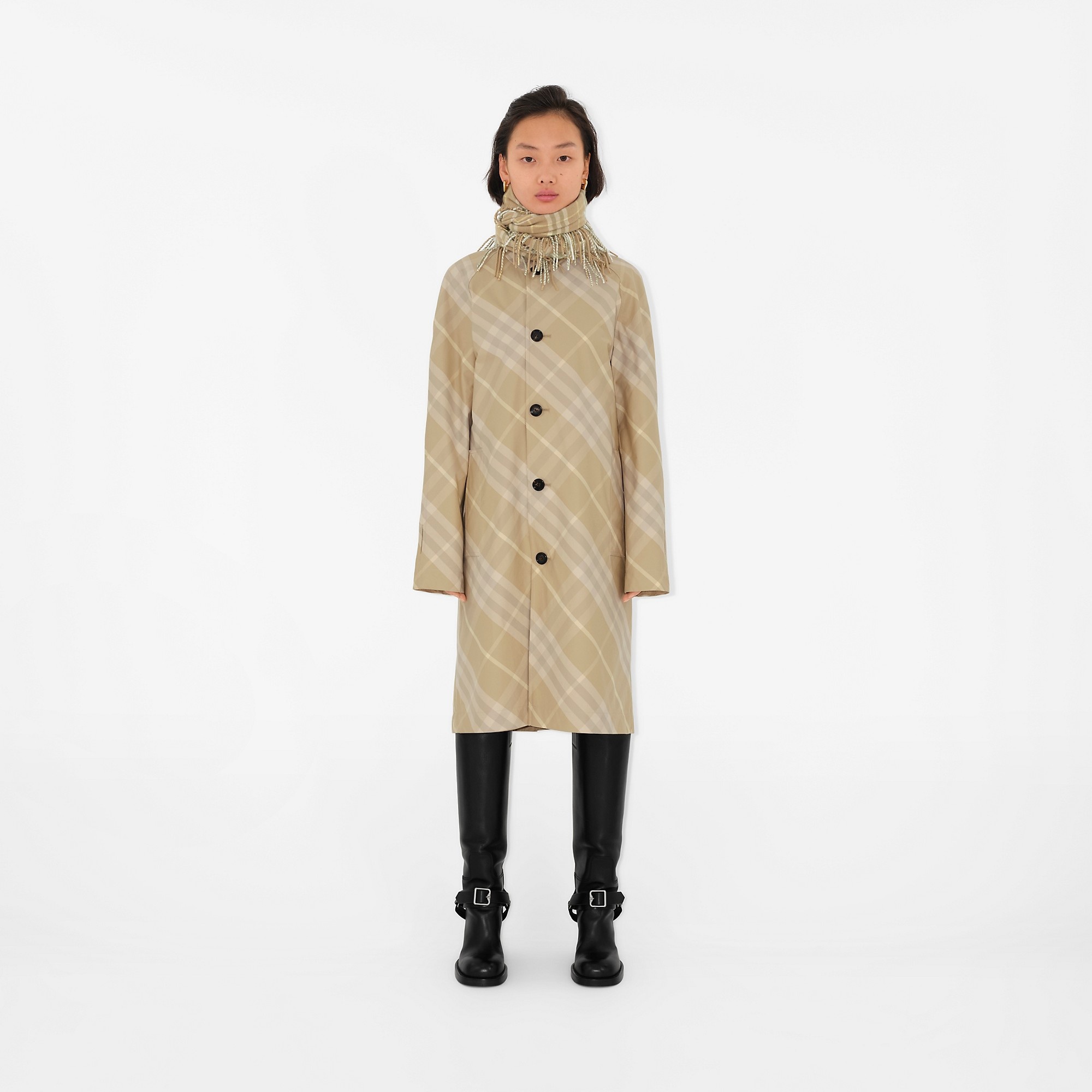 Mid-length Reversible Check Gabardine Car Coat - 2
