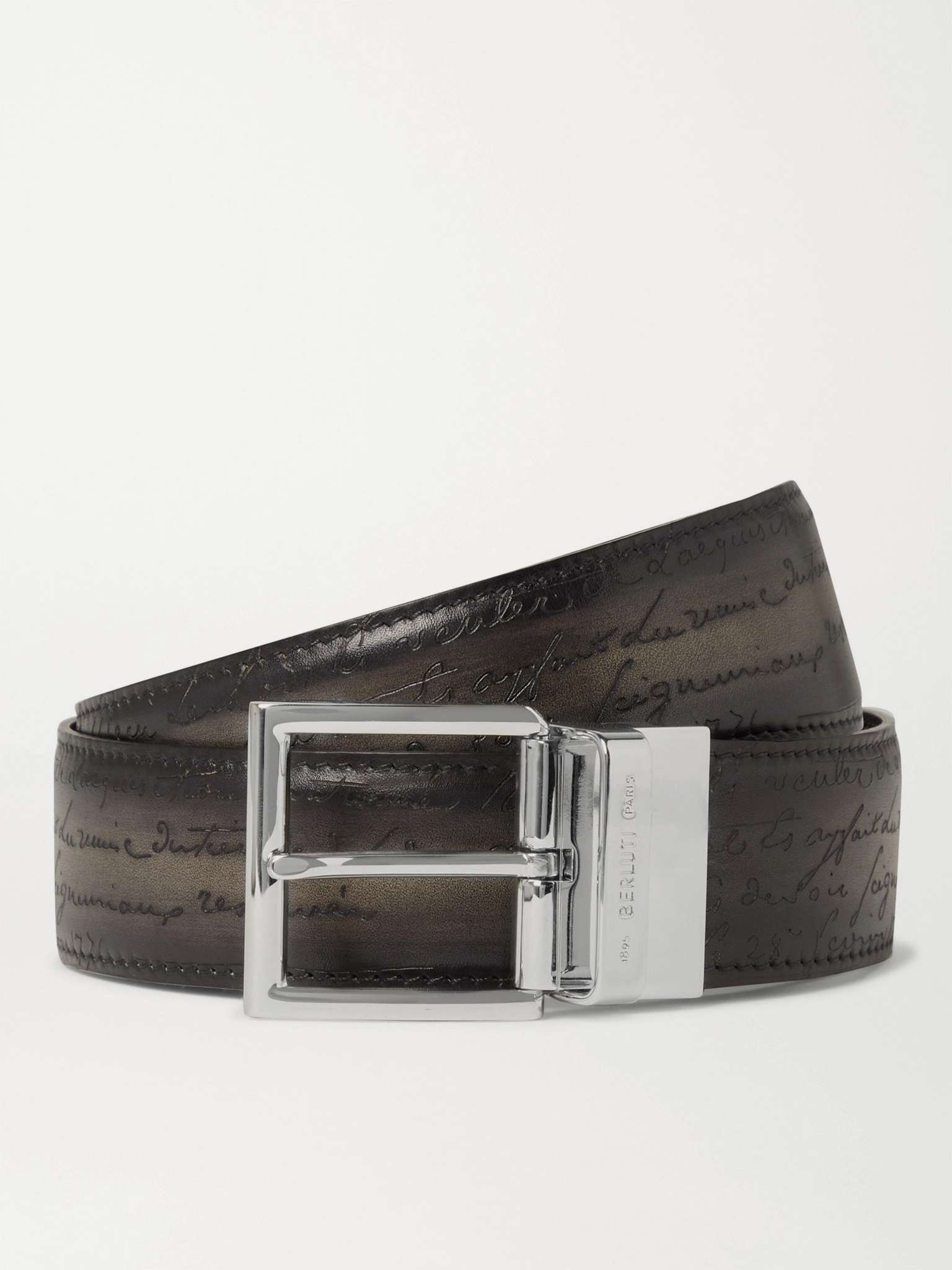 3.5cm Reversible Scritto Venezia Leather Belt - 1