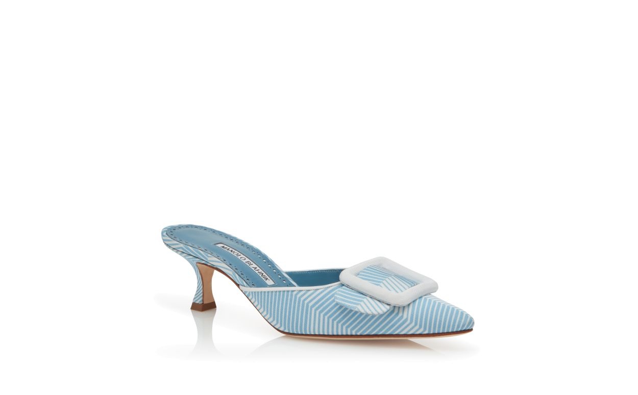 Blue and White Grosgrain Mules - 3