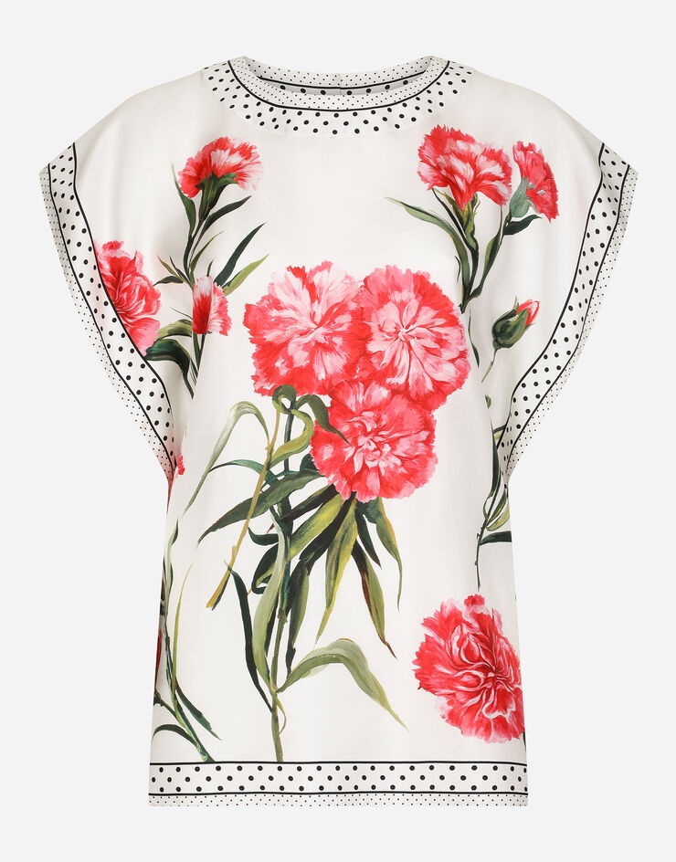 Carnation-print twill blouse - 1