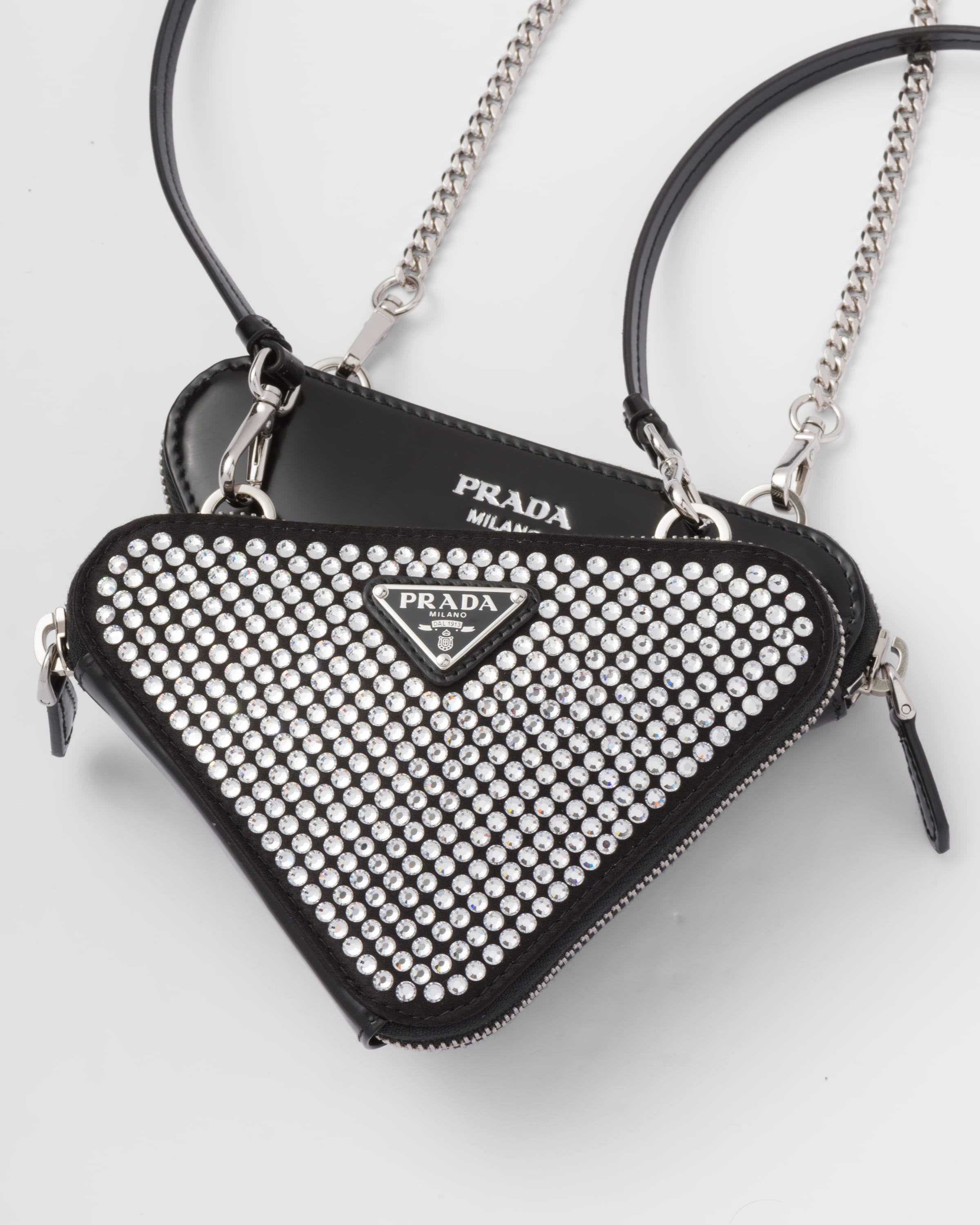 Triangular embellished satin and leather mini-pouch - 5