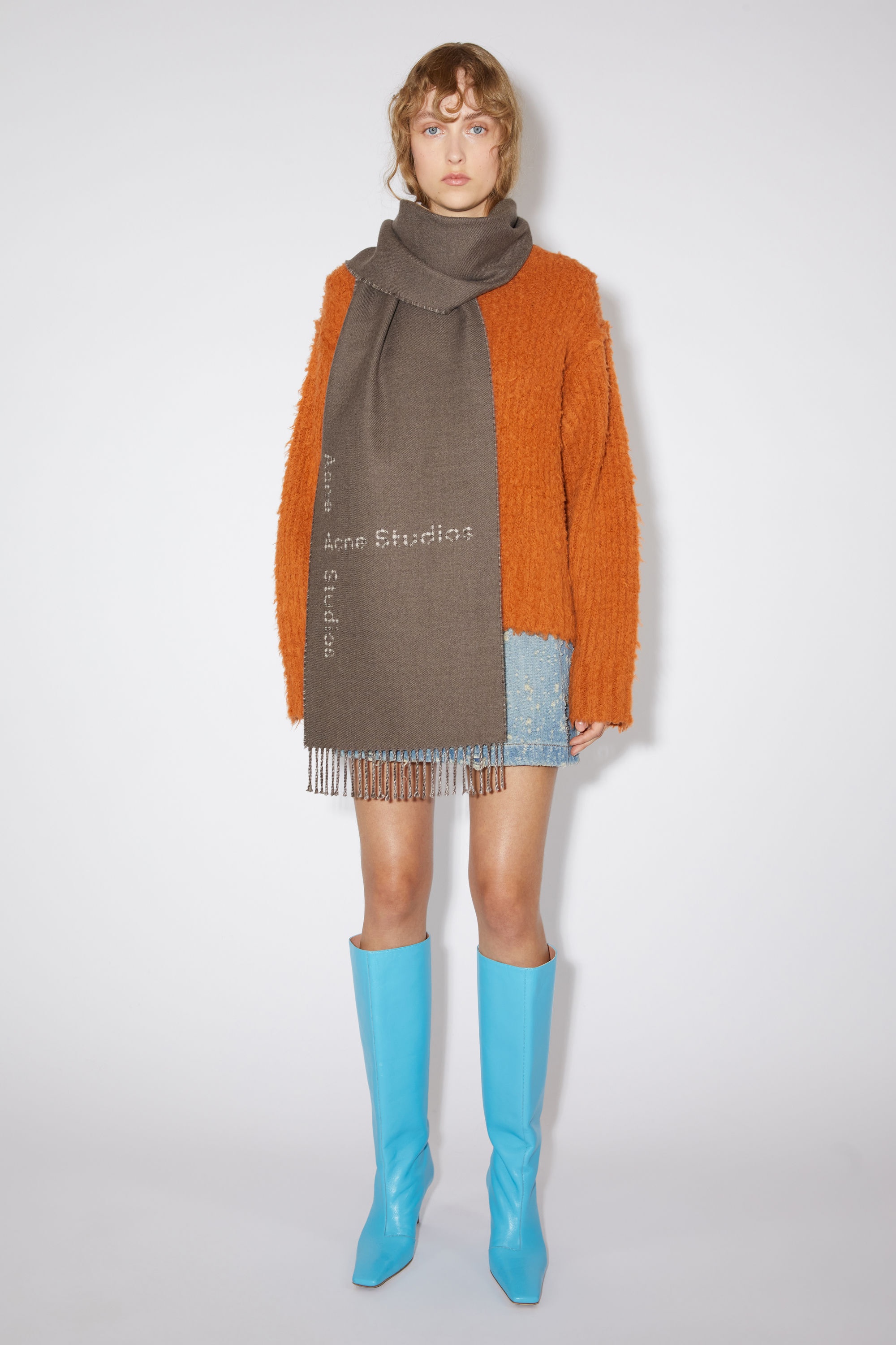 Logo check wool scarf - Taupe grey - 2