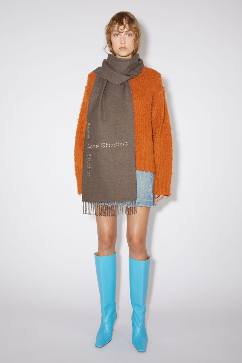 Acne Studios Logo check wool scarf - Taupe grey outlook