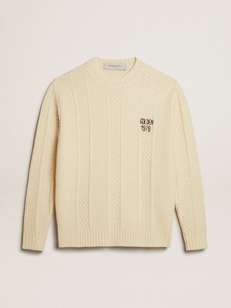 Round-neck sweater in wool with embroidery on the heart 1