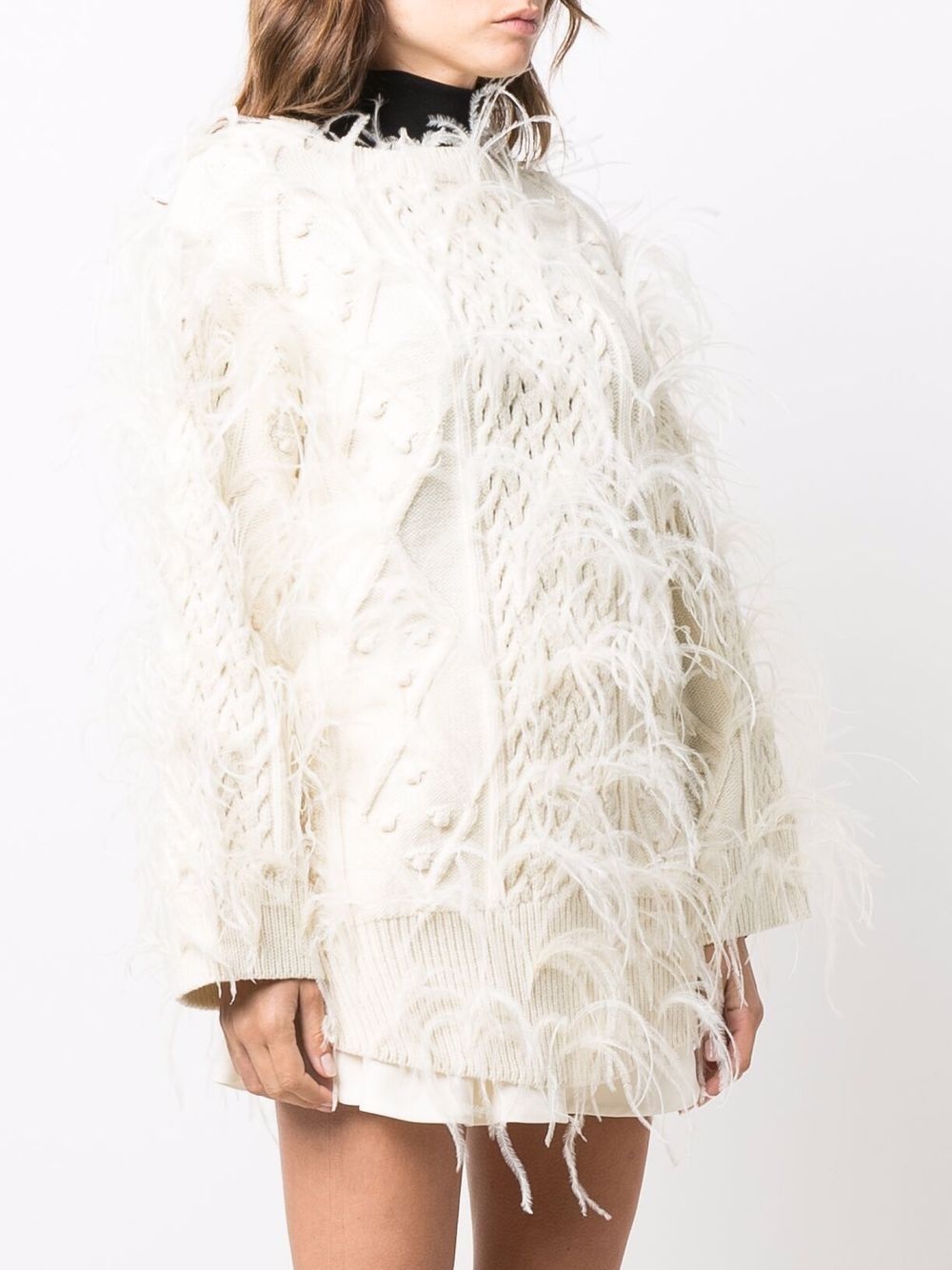 feather-embellished wool jumper - 3