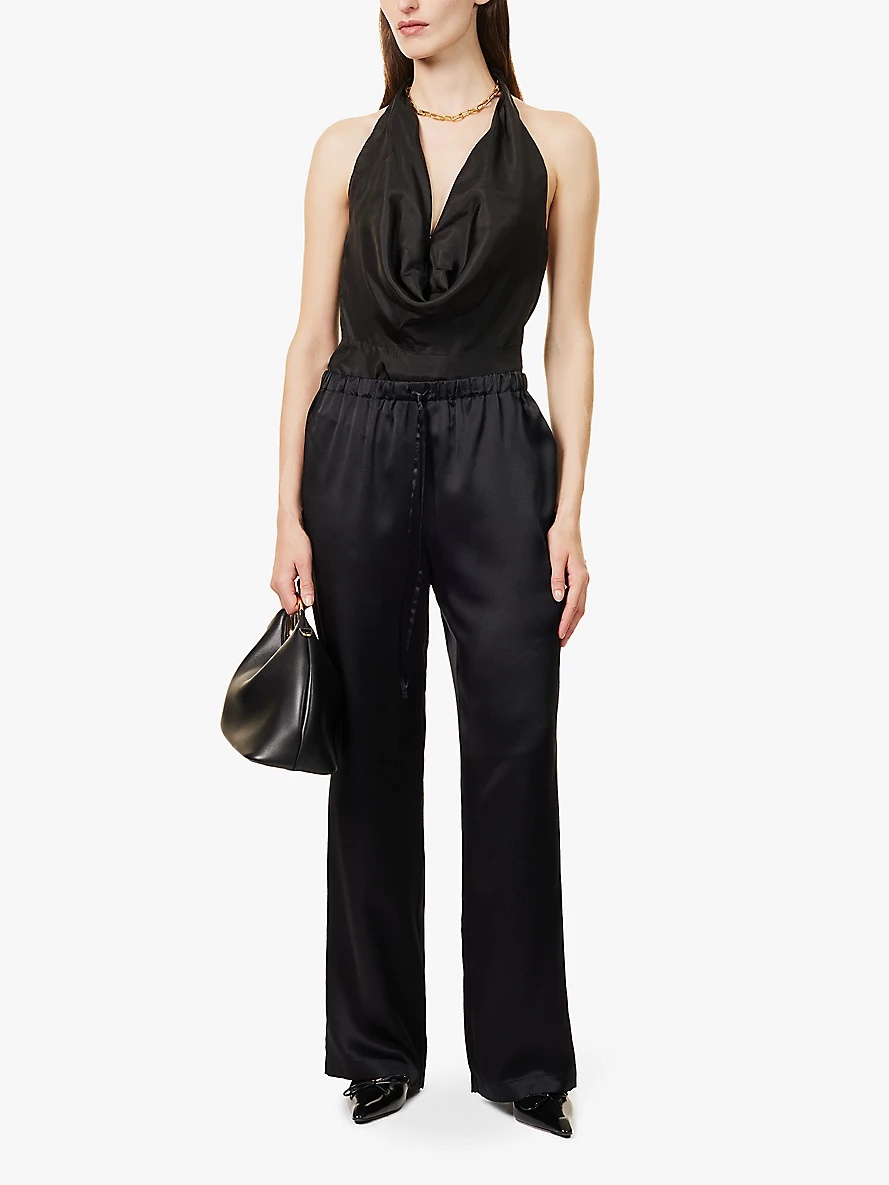 Olina drawstring relaxed-fit straight-leg silk-satin trousers - 2