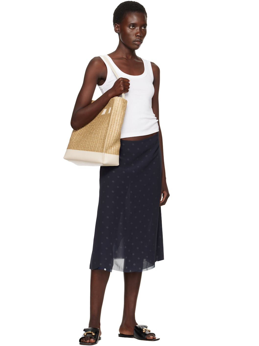 Beige & Off-White Raffia-Effect Museo Medium Tote - 4