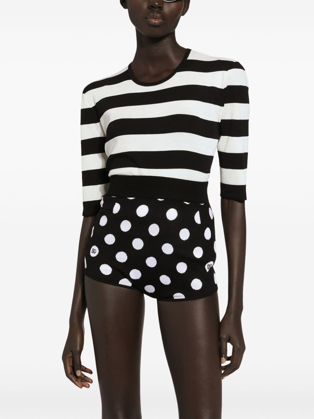 polka dot-pattern high-waisted shorts - 4