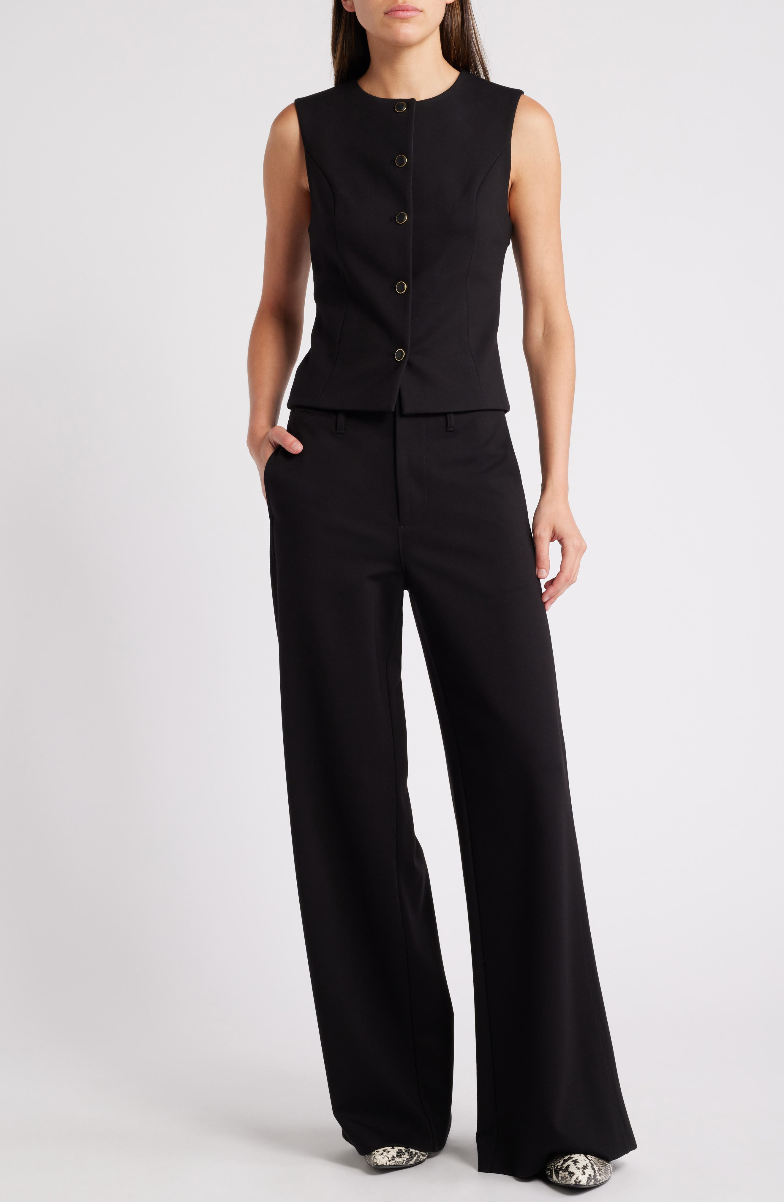 rag & bone Sofie High Waist Wide Leg Ponte Knit Pants in Black at Nordstrom - 7