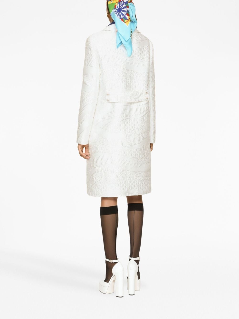 floral-jacquard belted coat - 4