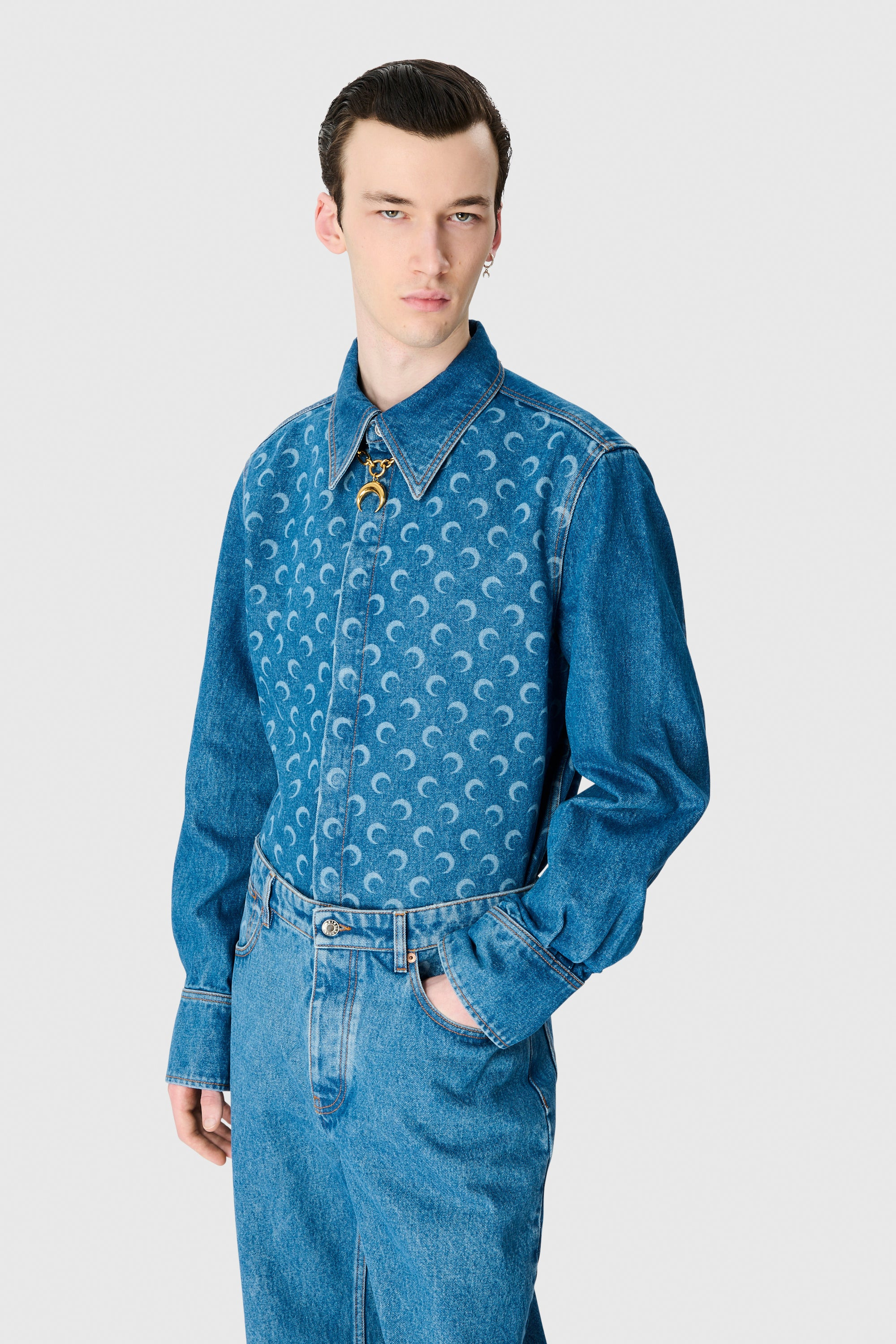 Moon Laser Blue Wash Denim LS Shirt - 3