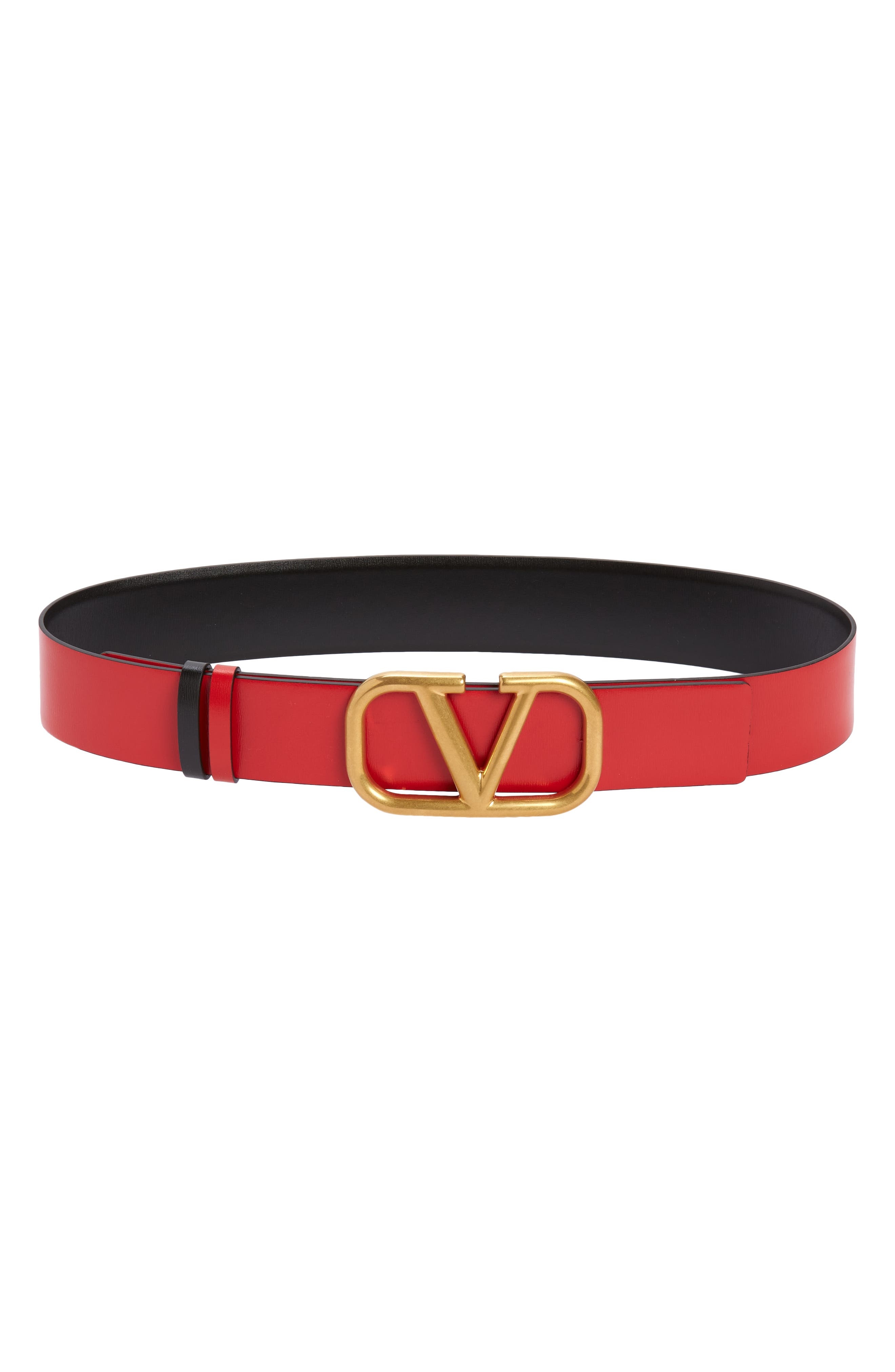 Valentino Garavani VLOGO Buckle Reversible Leather Belt in Nero/Rouge Pur at Nordstrom - 2