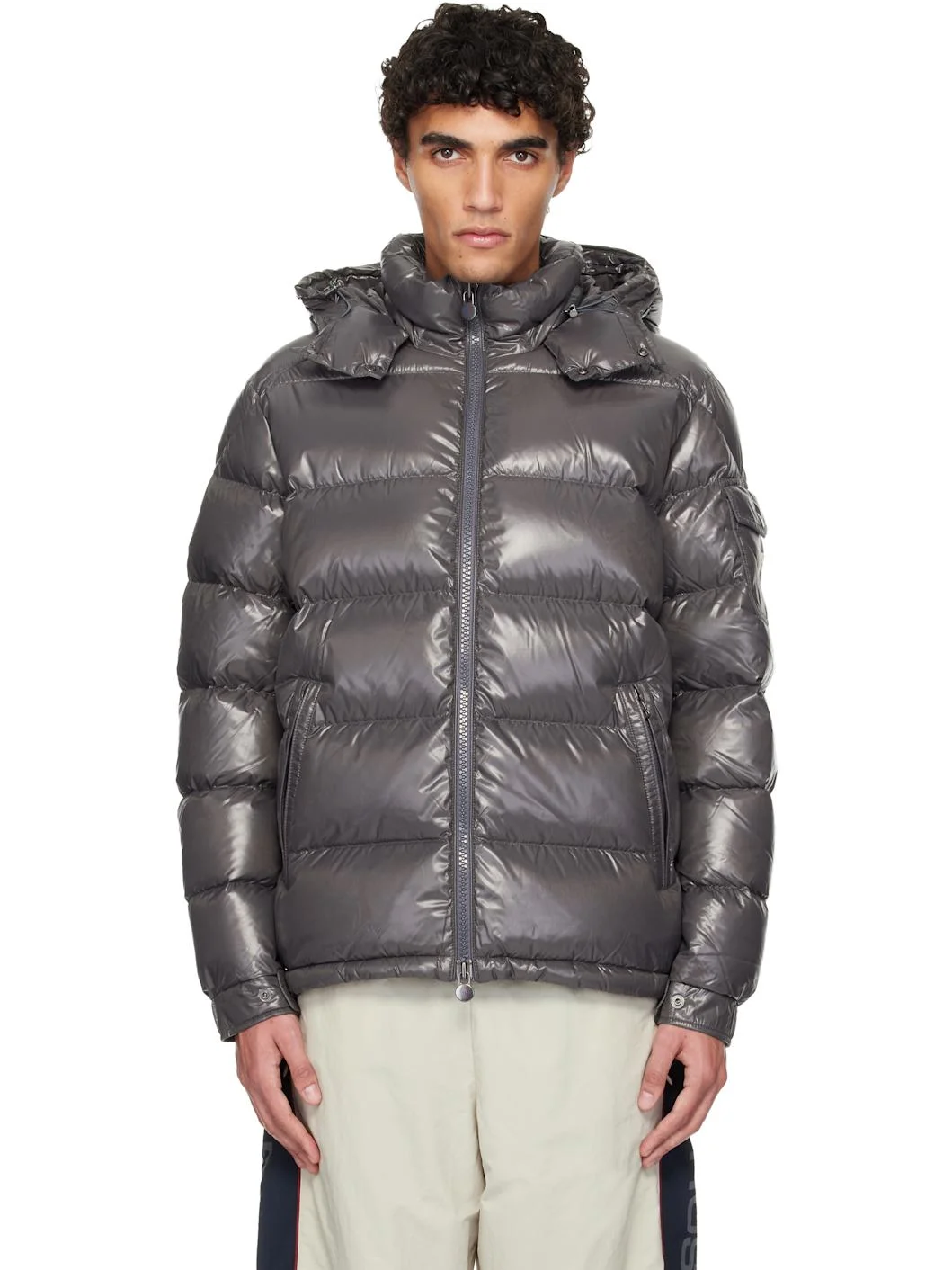 Gray Moncler Maya Hooded Short Down Jacket - 1