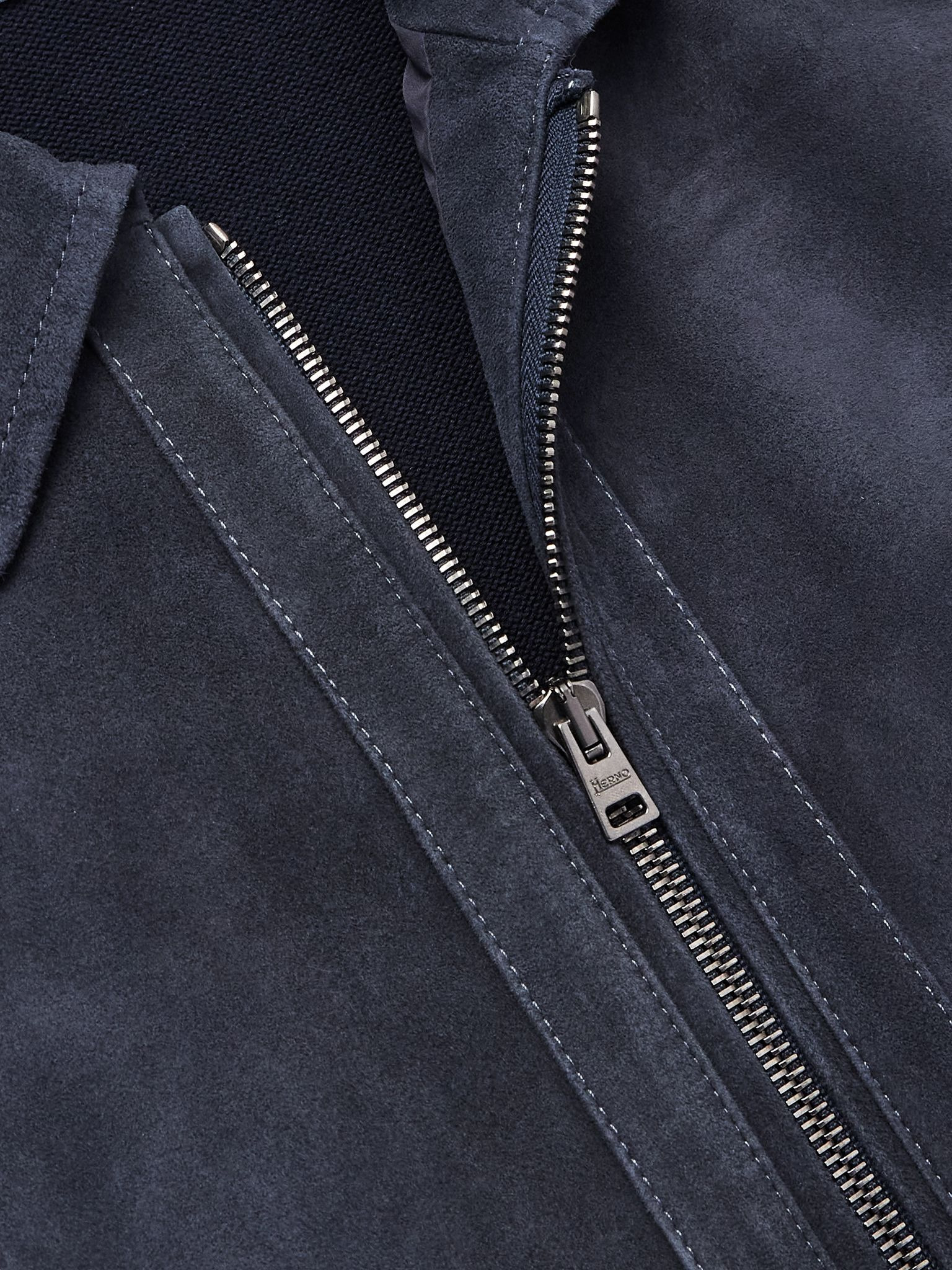 Suede-Panelled Cotton Jacket Navy - 4
