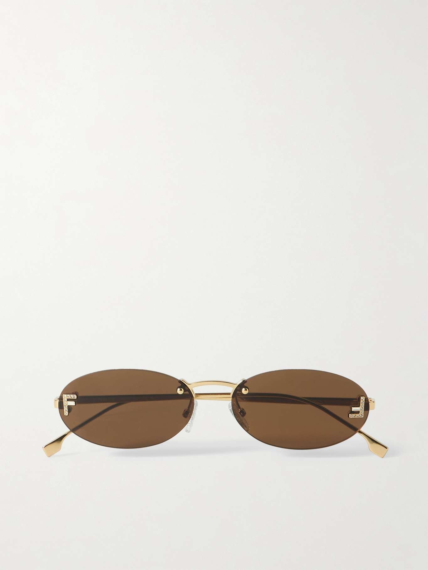 FENDI Oval-frame crystal-embellished silver-tone sunglasses Gold