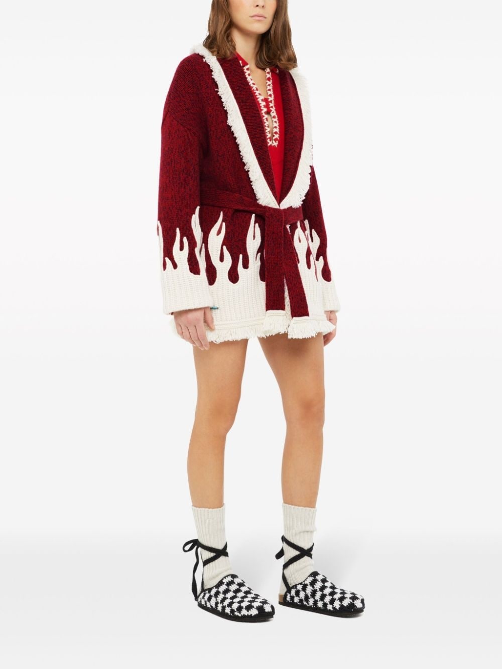 flame-motif wool-blend cardigan - 4