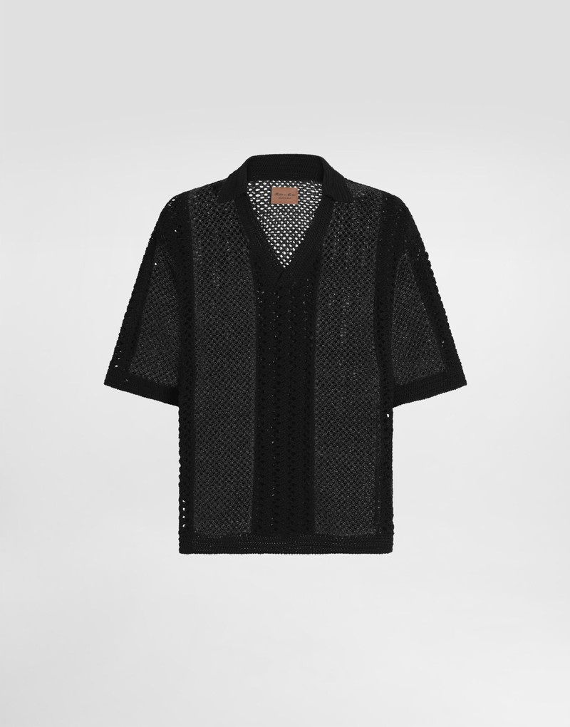 Short-sleeved cotton crochet polo-shirt 1