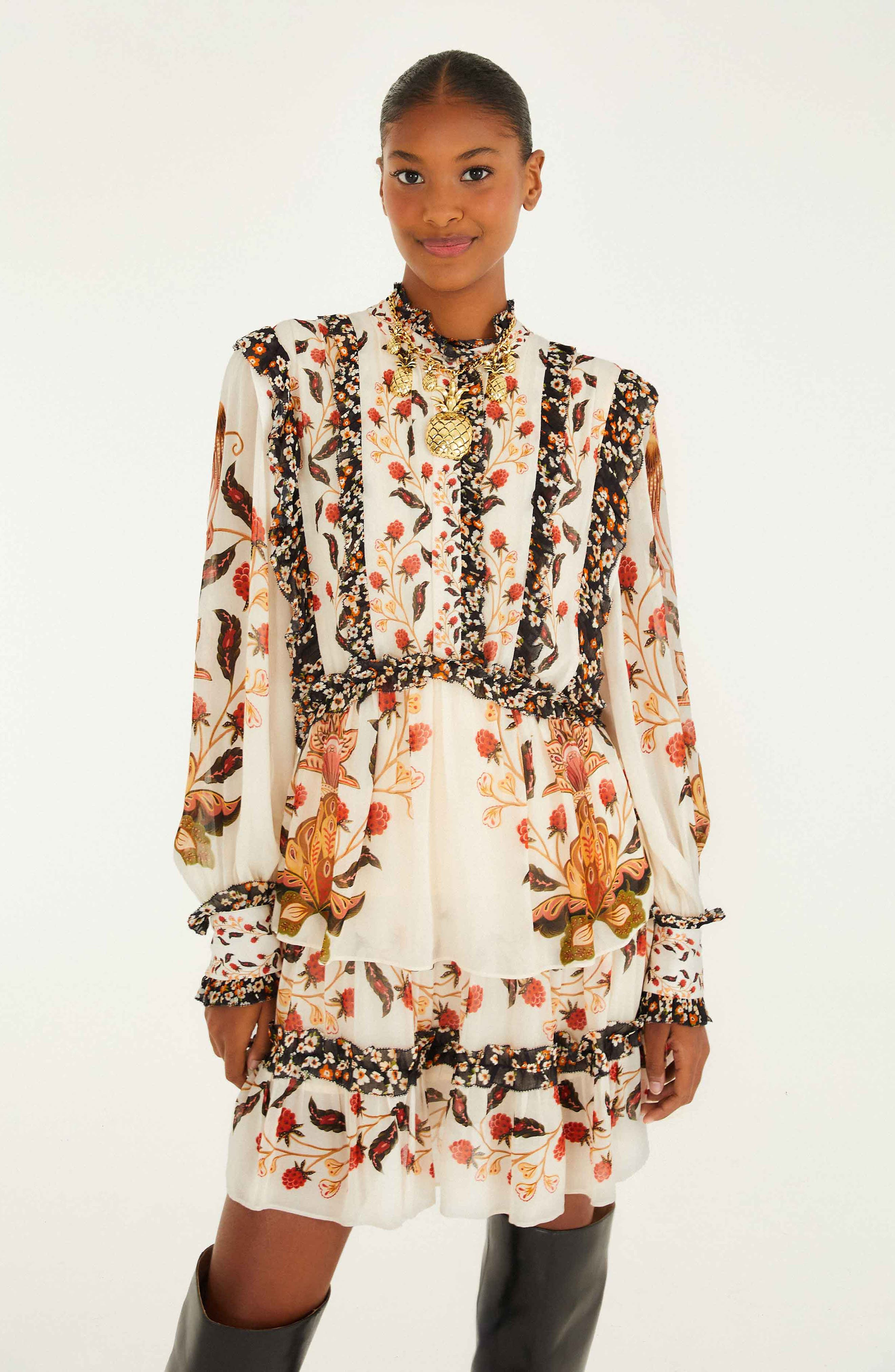 FARM Rio Berry Garden Long Sleeve Minidress in Cream at Nordstrom - 4
