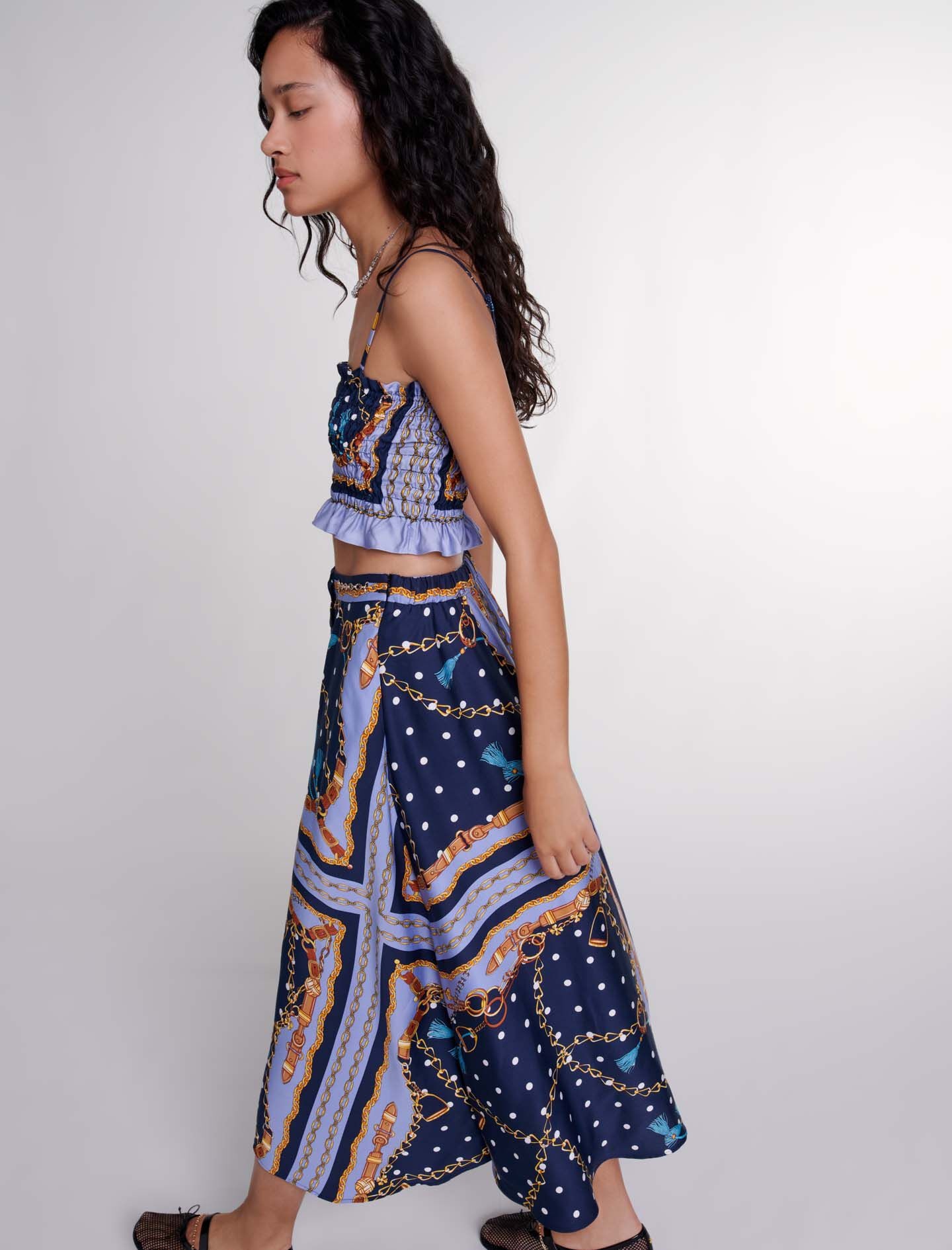 Satin-effect patterned short skirt - 6